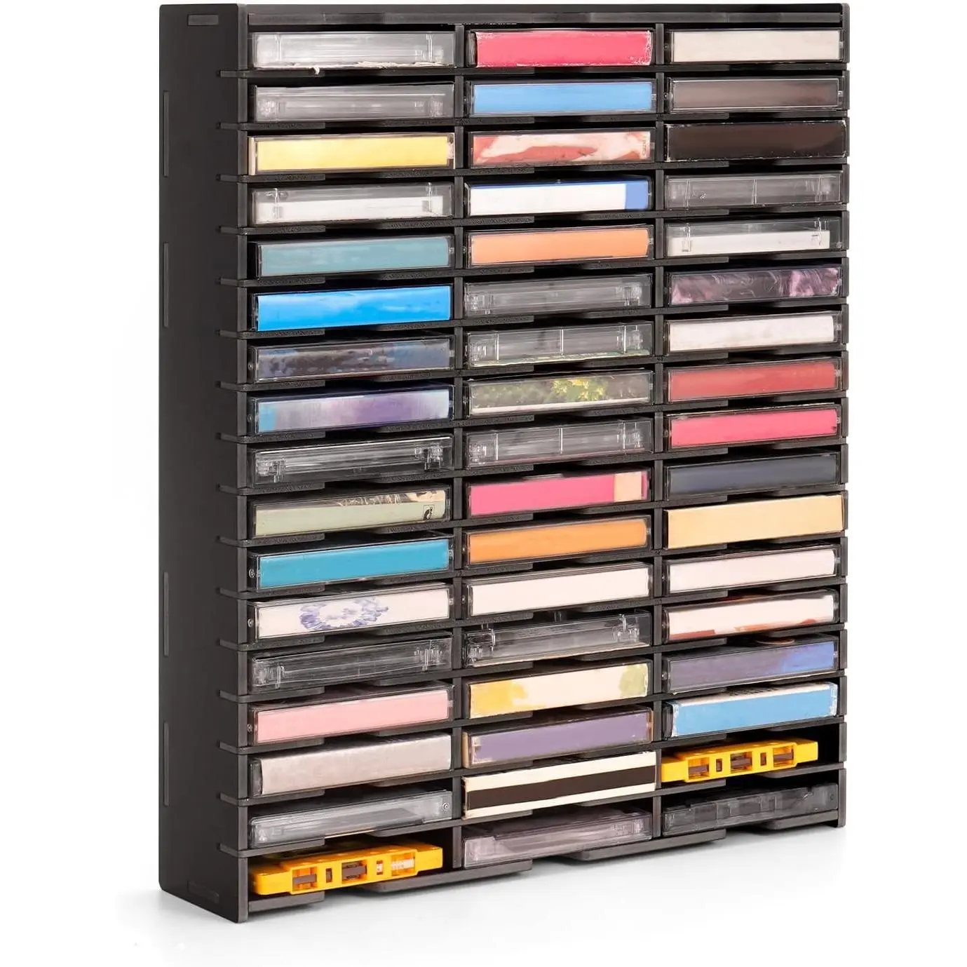 51-Slot Cassette Tape Storage, Desktop Audio Tape Organizer | Wall-Mounted Cassette Holder Rack, Black