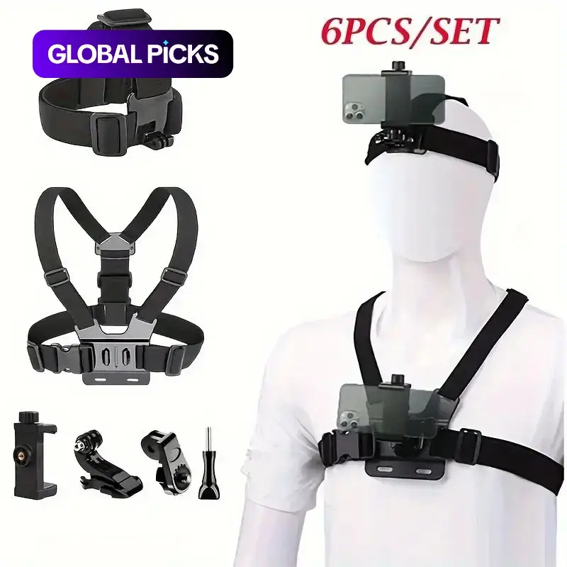 Action Camera Strap & Phone Clip Mounting Kit, Durable Easy Mounting, Vlog Video Recording, Compatible with GoPro, Osmo Action & Smartphones, Sports Camera Accessories #GLOBAL PICKS