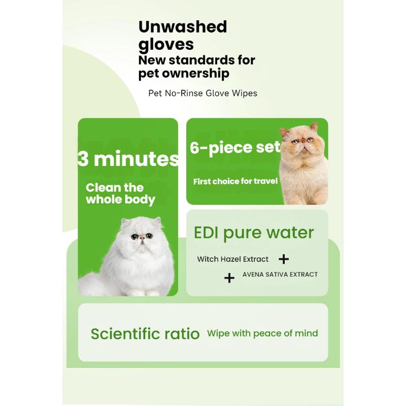 WLP Pet Glove Wipes for Dogs & Cats,BathWipes for Bathing and Washing Pets,Hypoallergenic No-Rinse Grooming,DailyCare and Traveling,Individually Packaged,Prevent Evaporation,Easy to Carry