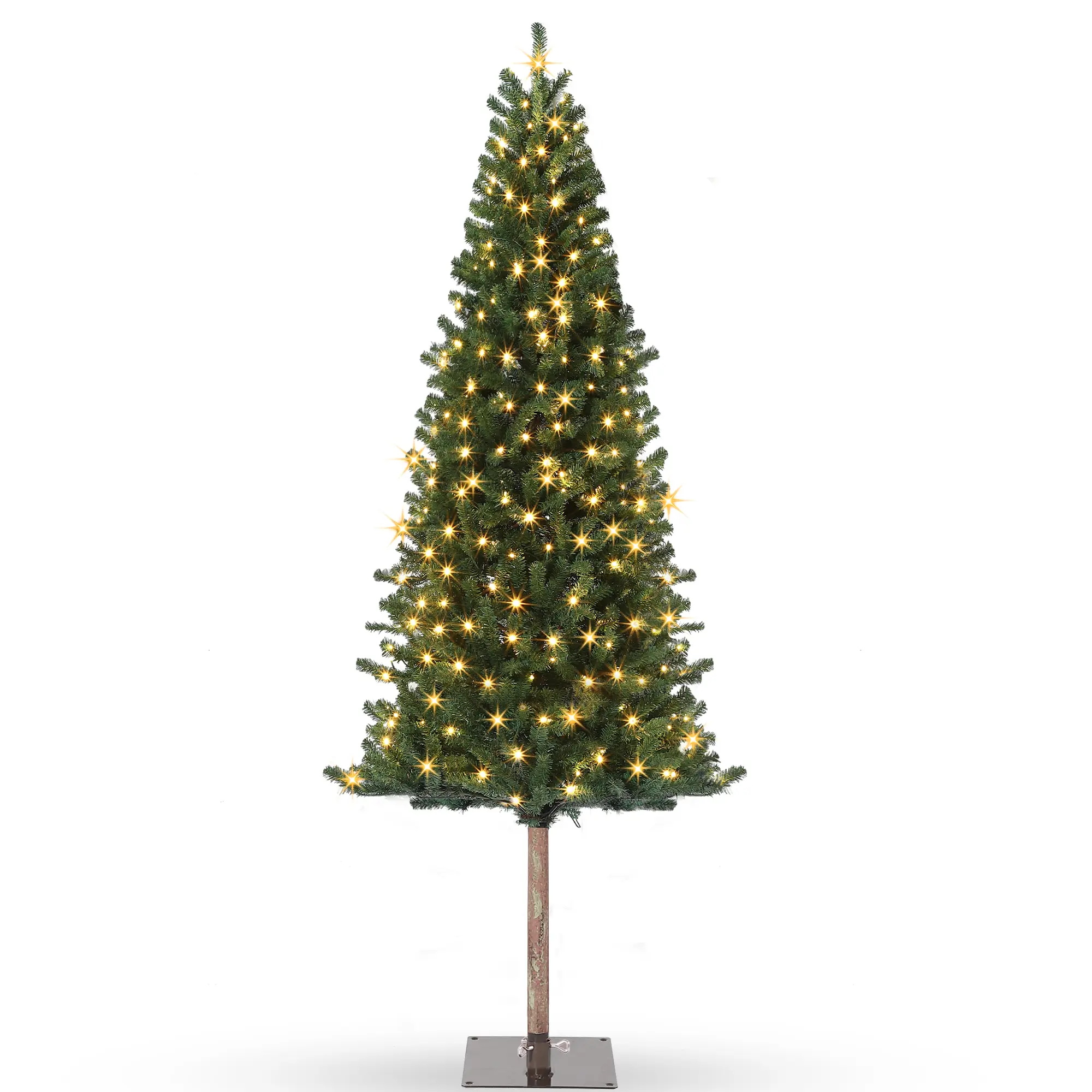 Garvee Pre-Lit Pencil Christmas Tree, Slim Artificial Xmas Tree with Warm White LED Twinkle Lights, Metal Stand, Holiday Decoration for Home, Apartment or Office - 6ft/7.5ft