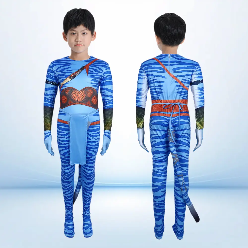 Avatar The Way of Water Full Print Milk Silk Skin-Tight Jumpsuit, Multi-Size Character Look Cosplay Outfit for Halloween, Stage Role Play (Festive & Party Accessory)