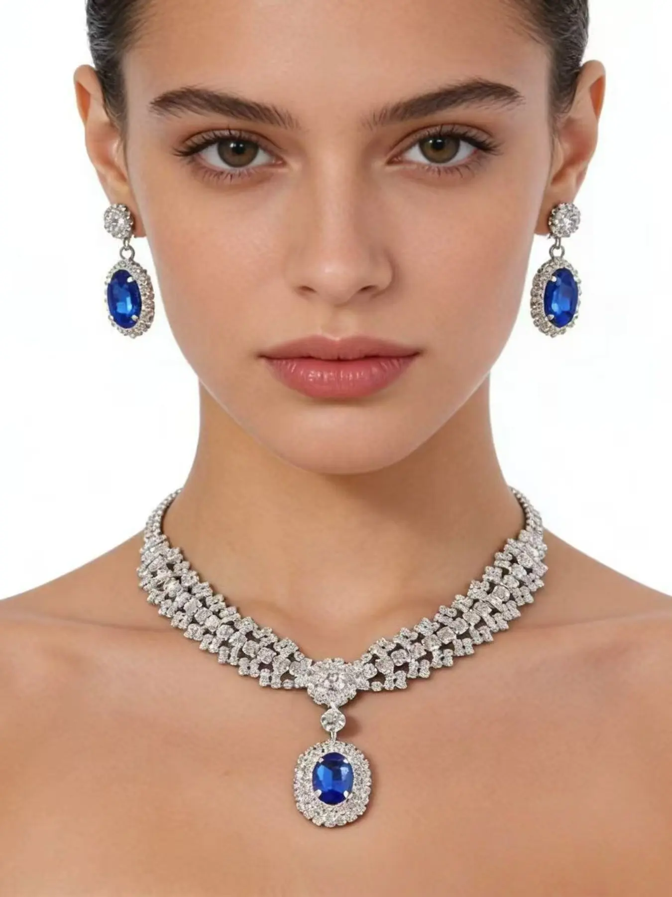 Elegant Women's Fashion Jewelry Set, Rhinestone Water Drop Earrings & Necklace, Perfect for Weddings, Bridesmaids, Proms, Dinners, Anniversaries