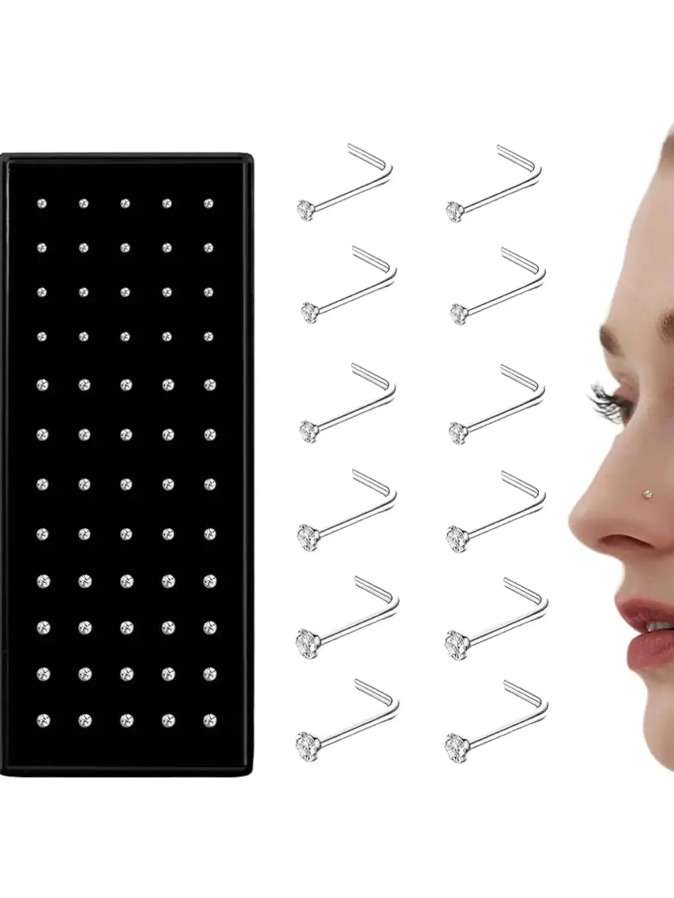 60pcs Stainless Steel Nose Studs Set, Straight & L Shape, 20g/22g Nostril Piercing Jewelry, Unisex Body Art Accessories