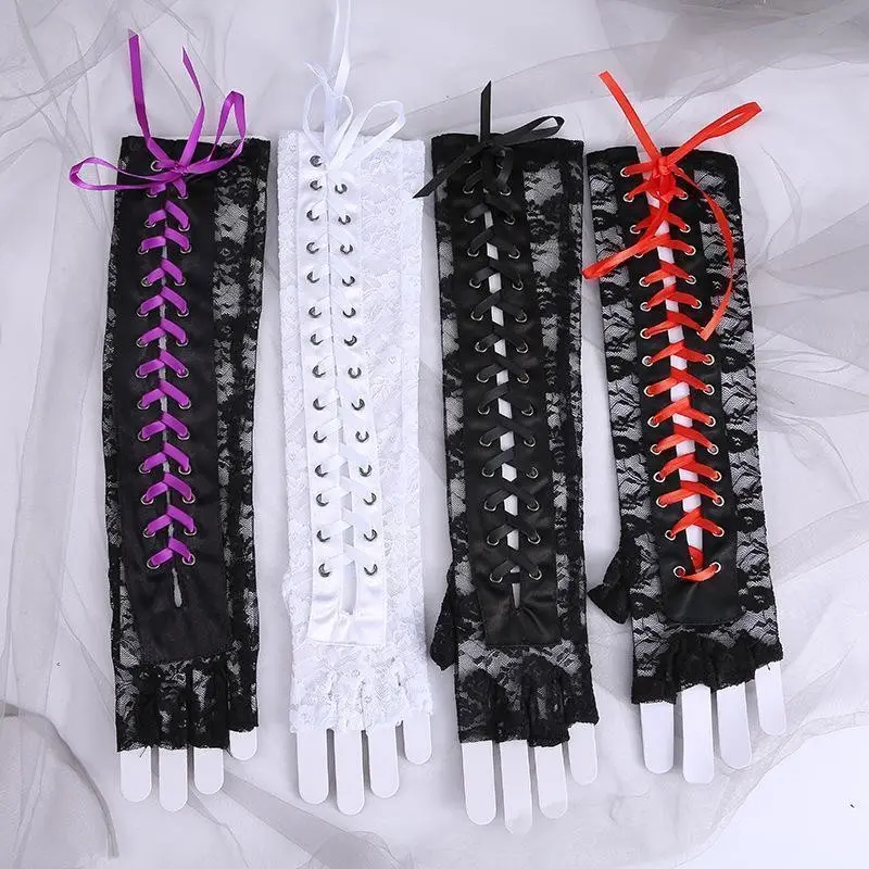 Womens  Elbow Length Punk Fingerless Arm Warmer Goth Black Cosplay Accessories Fishnet Mesh Party Black Gloves Lace