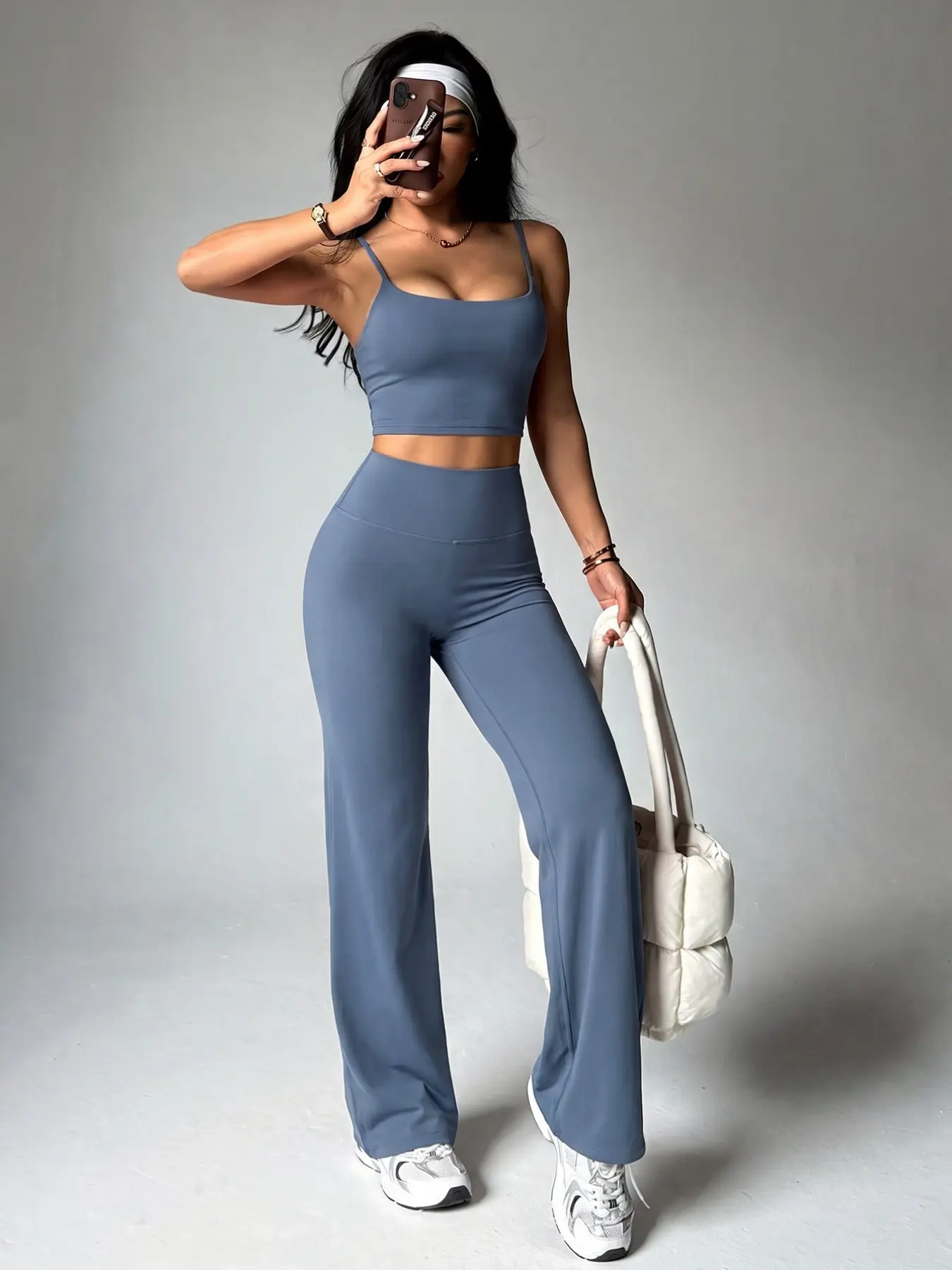 Women's Sport Casual 2-Piece Set, Gym Yoga Outfits, Active Wear, Gym Workout Sets, Sexy Backless Scoop Neck Sleeveless Cami Tank Tops with Chest Pads, High-Waisted Tummy Control Butt Lifting Flare Leggings Pants, for Yoga, Training, Gym and Daily Wear