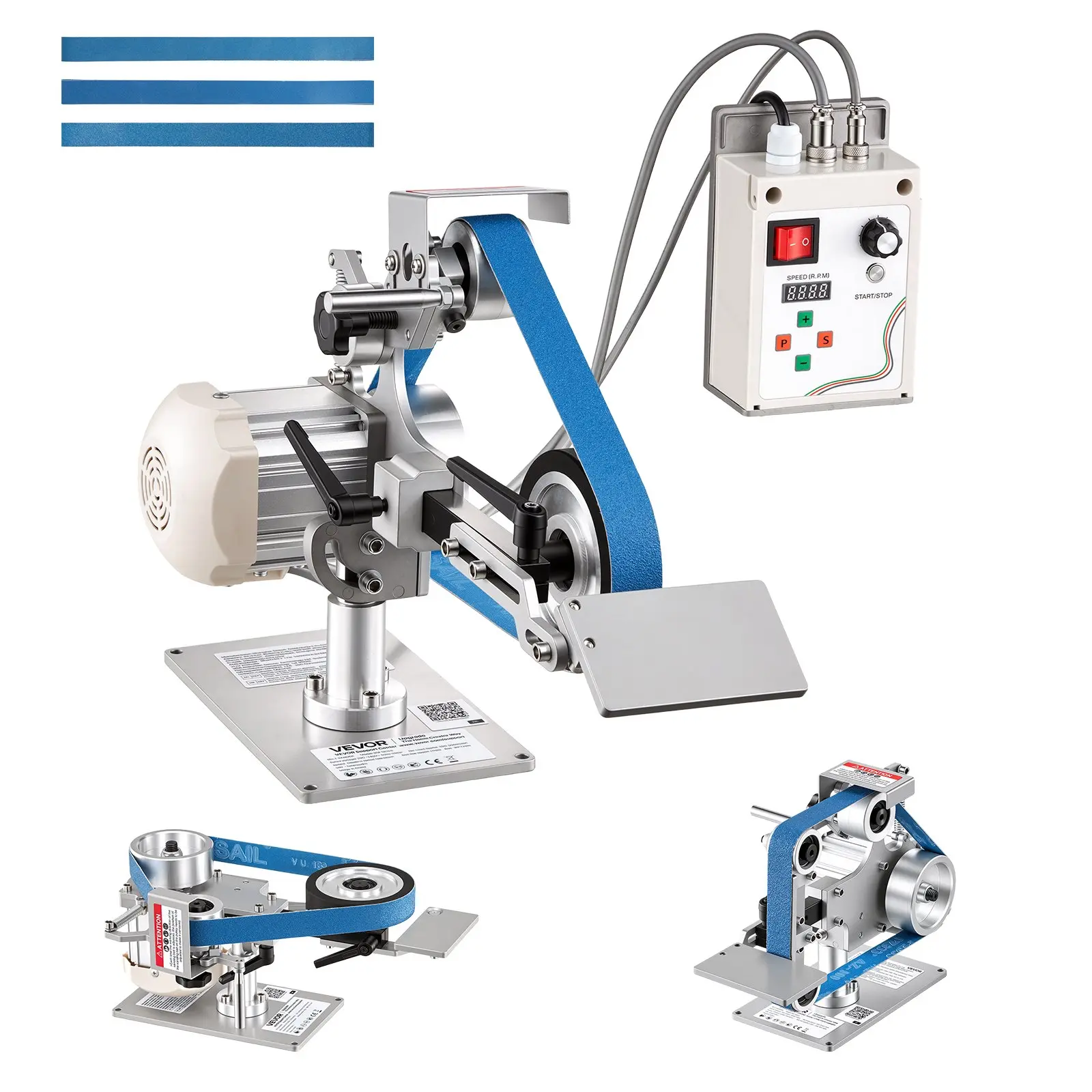 VEVOR Belt Grinder Sander with VFD, 30 x 1-Inch Variable Speed Belt Polisher, 550W Polishing Grinding Machine with 2 Grinding Modes & 3PCS Sanding Belts for Metalworking, Knife Making