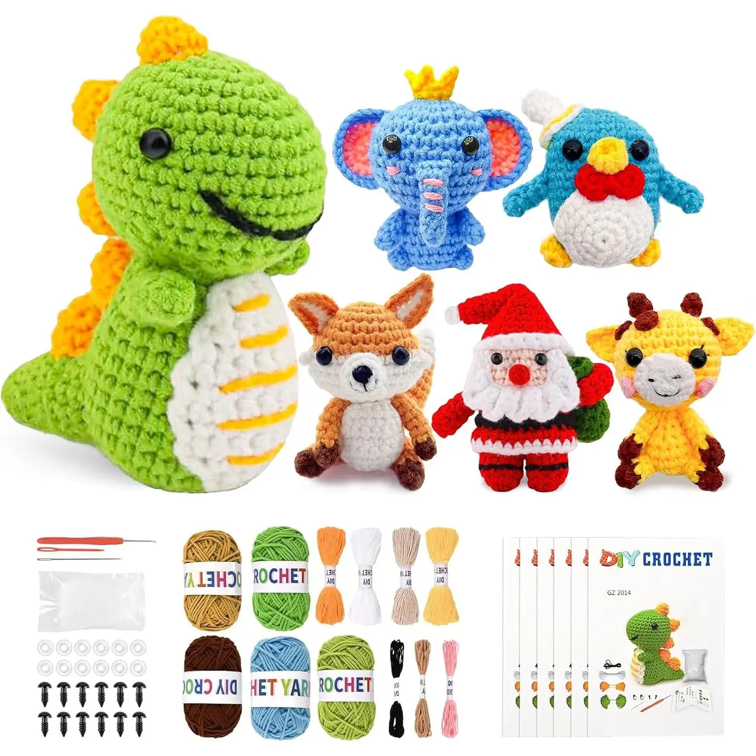 6 Pack Christmas Crochet Kit for Beginners Adults & ,  Crochet Patterns with Video Tutorial, DIY Starter Kit Includes Yarn, Hook,  for Craft Lovers