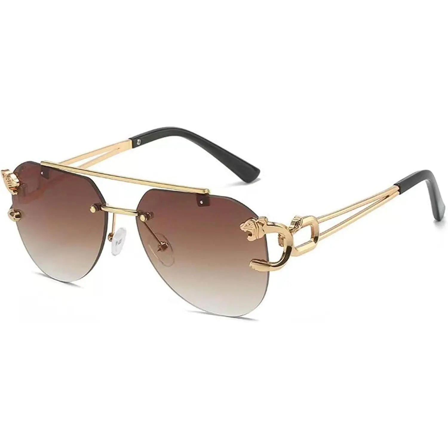 Classic Aviator Sunglasses for Women Men, Frameless Leopard  Design, Polarized Lens UV Blocking