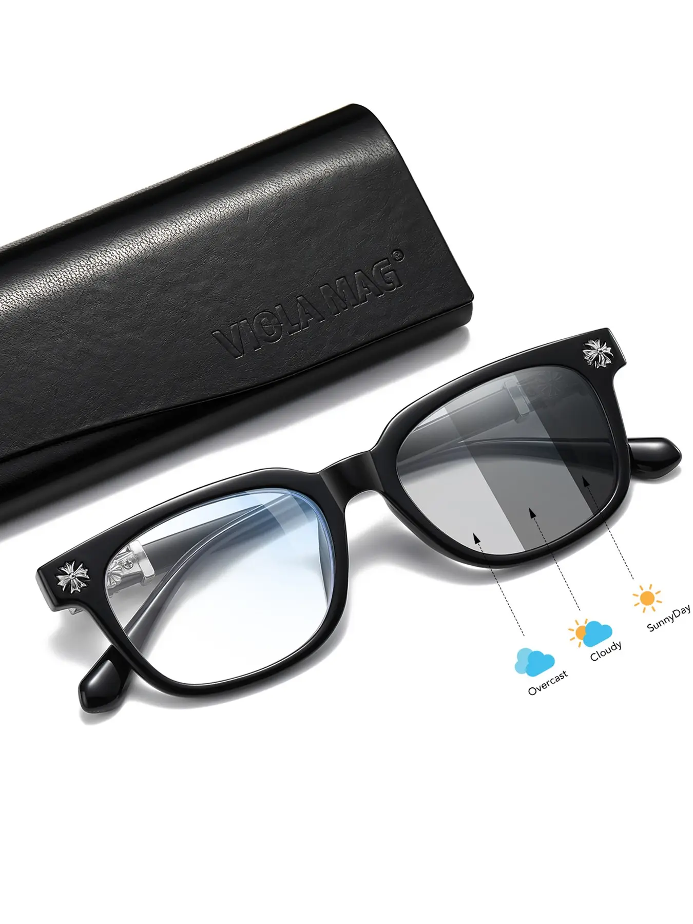 Classic Photochromic Eyewear Retro Square Frames Eyeglasses Frame, Ultra-Light Lightweight Blue Light Blocking and Anti UV UV Protection, Includes Case and Accessories