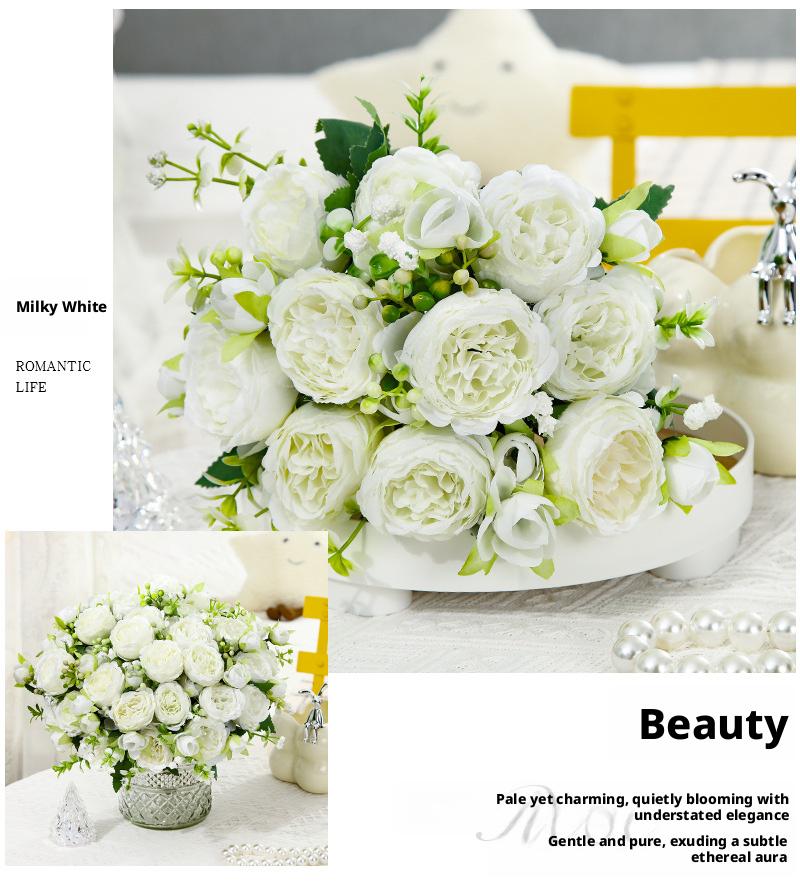 Elegant and noble artificial peony flowers for weddings, home decoration, and photography at weddings, holidays, parties, and events.Artificial flowers.Artisan-Crafted Real-Touch Silk Peony Table Centerpiece Bouquet - ~12" x 9"