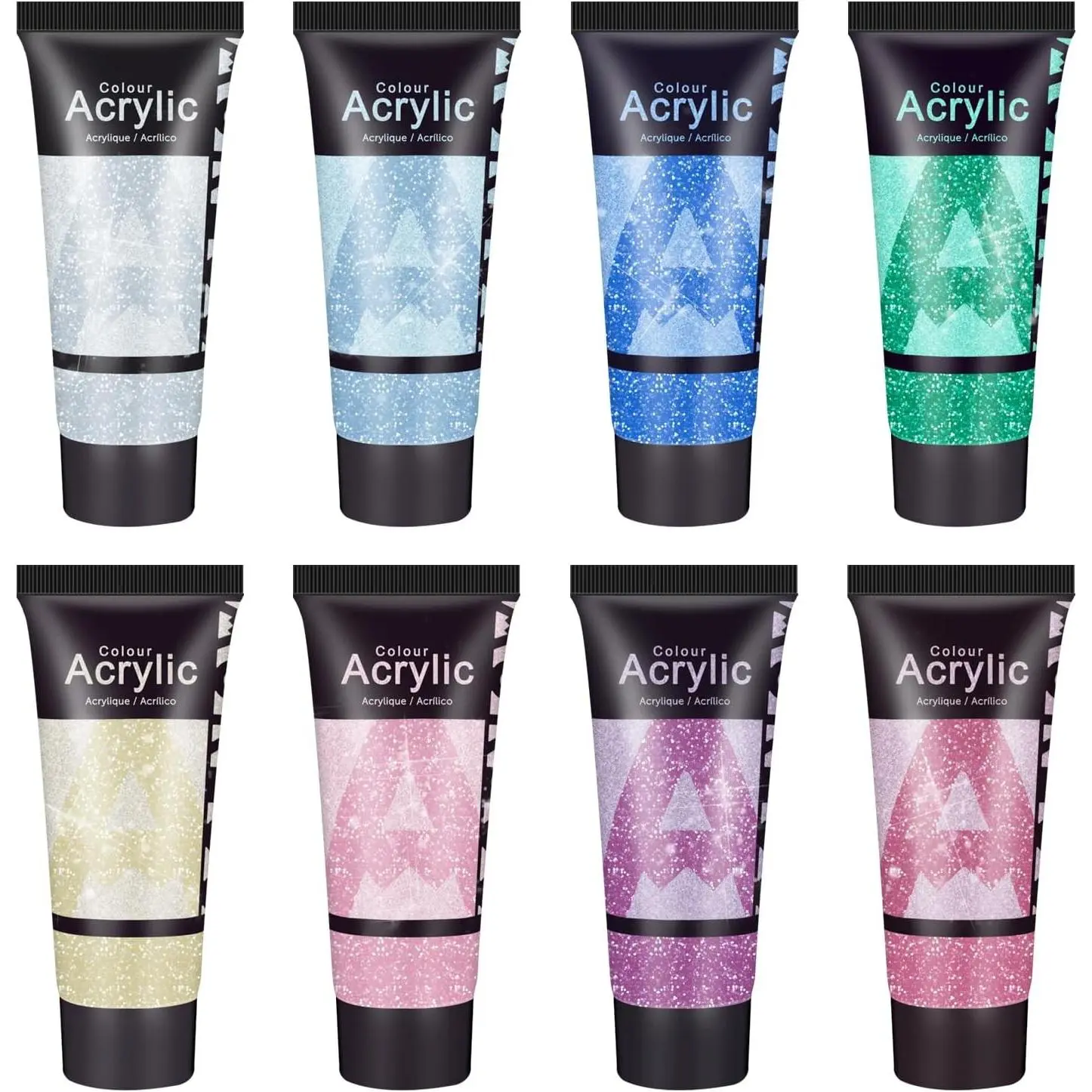 Galaxy Glitter Acrylic Craft Paints Set - 8 Twinkle Iridescent Colors, 0.71 Fl Oz/21ml Tubes, Non-Toxic Sparkly Art Supplies for Mother’s Day Crafts, Decor for Artists