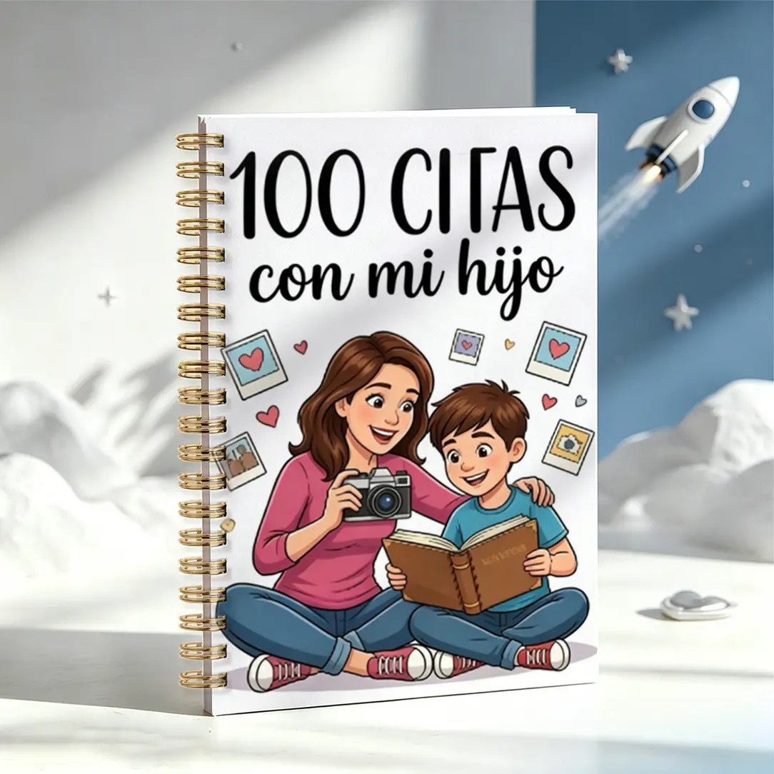 Mother-Son Date Notebook, Emotional Growth Journal, Photo Reading Illustration Cover, 100 Themes + Stickers, A5 Spiral Design, Mother's Day Gift