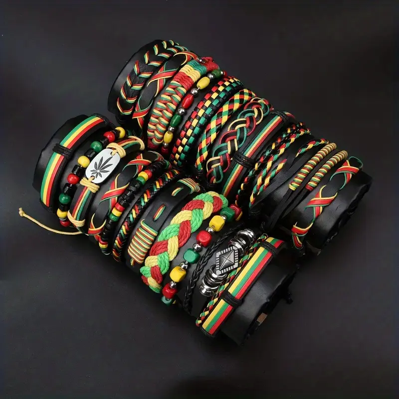 Women's Retro Random Colosl Bracelets Set - Birthday Gift Bracelet, PU Leather Weaving, Multi-layer Wearing, Versatile Gift Jewelry Accessories