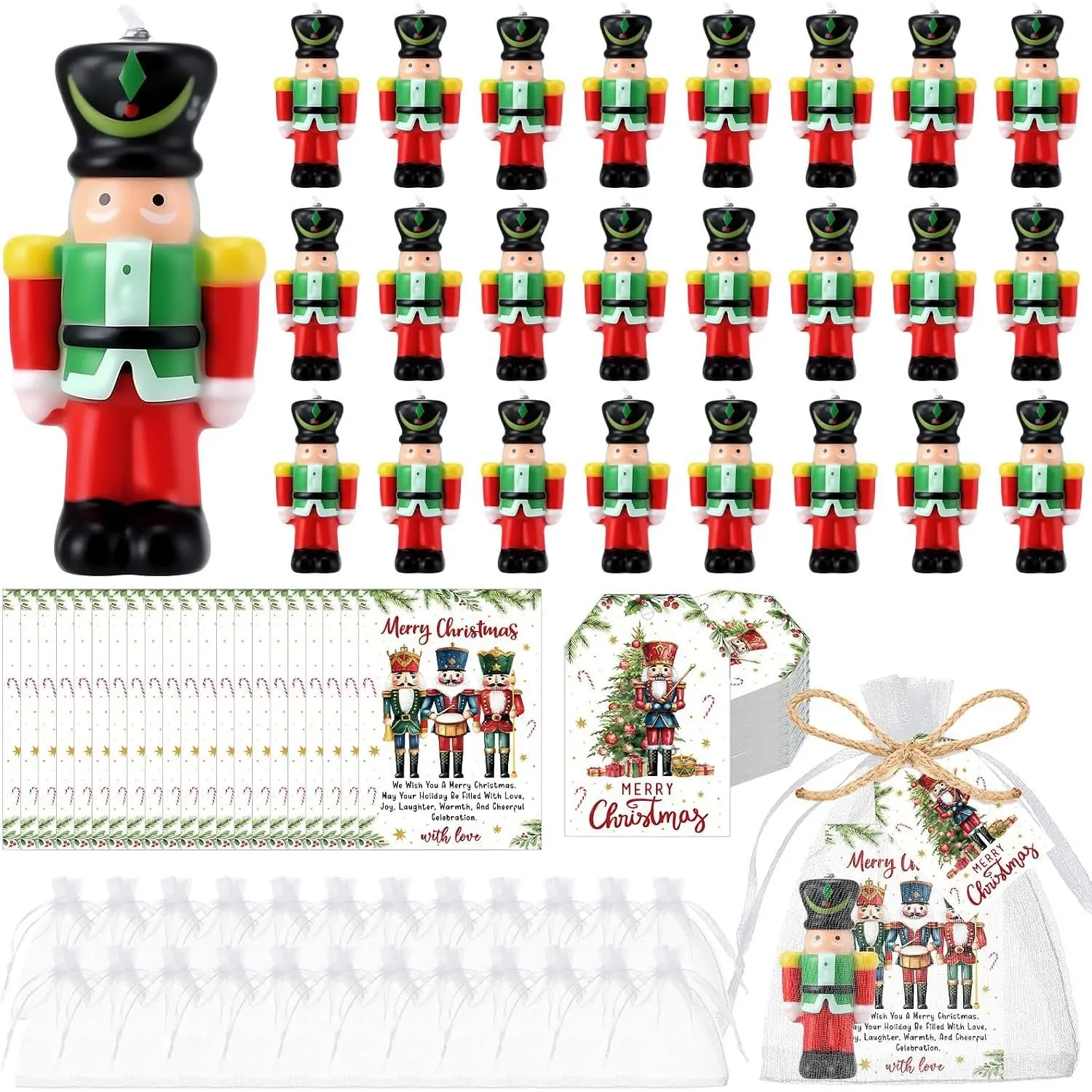 24 Sets Christmas Party Favors Nutcracker Soy Wax Candles with Organza Bag and Cards Bulk Portable Candle Party Favors Xmas Gifts for Guest Celebration Supplies Decor