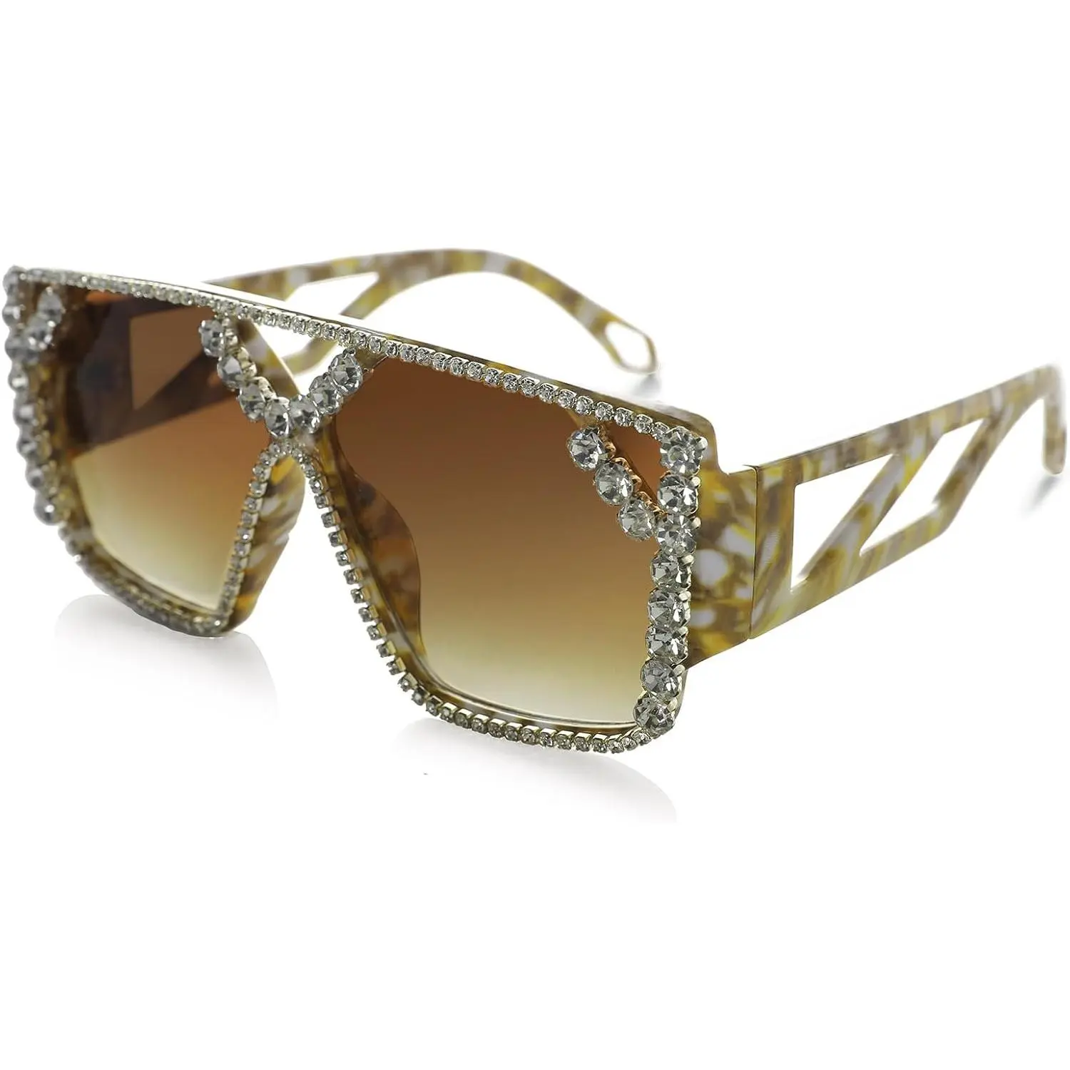 Oversized Square Diamond Fashion Sunglasses for Women  Sparkling Crystal Retro Disco Sunglasses uv protection shade