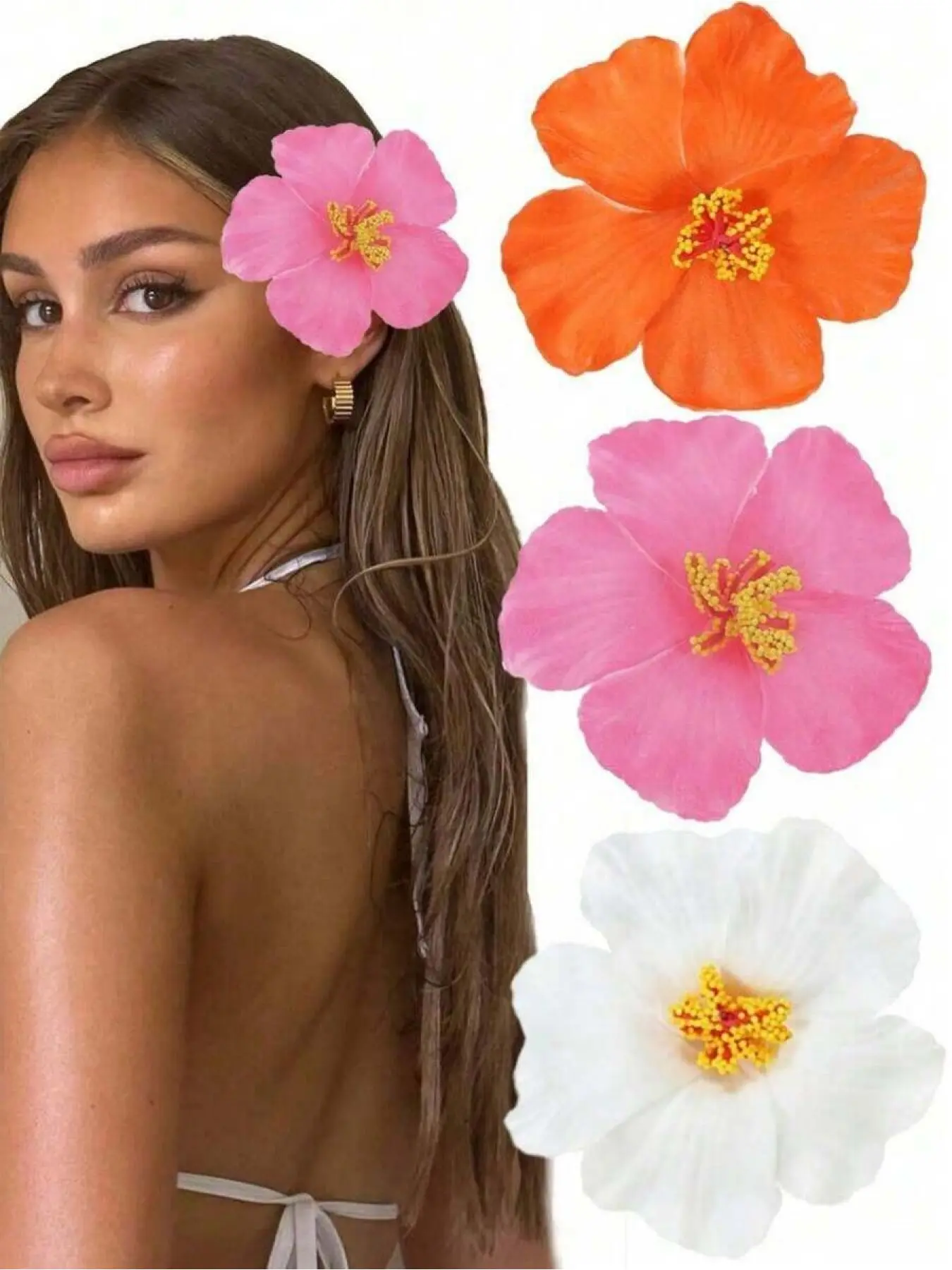 3pcs/1pc Hibiscus Hawaiian Party Summer Party DIY Decoration Artificial Flower Hula Girl Souvenir Hair Accessory Flower Flower Hair Accessories