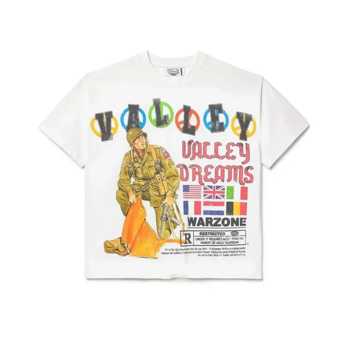 Vale Forever Warzone Graphic T-Shirt, Gothic Y2K Streetwear Oversized Unisex Cotton Top, Available in Black & White