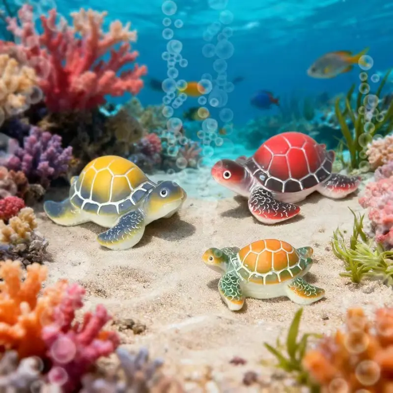 3-piece resin turtle ornaments | Aquarium and desk decoration, suitable for aquarium scenery and desktop decoration.
