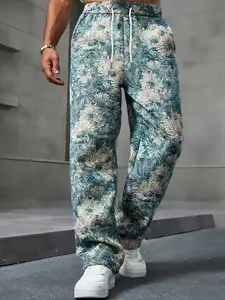 Men's Fashion Streetwear Retro Sweatpants, Creative Floral Oil Painting Print, Comfortable and Versatile, Essential for Outings and Dates