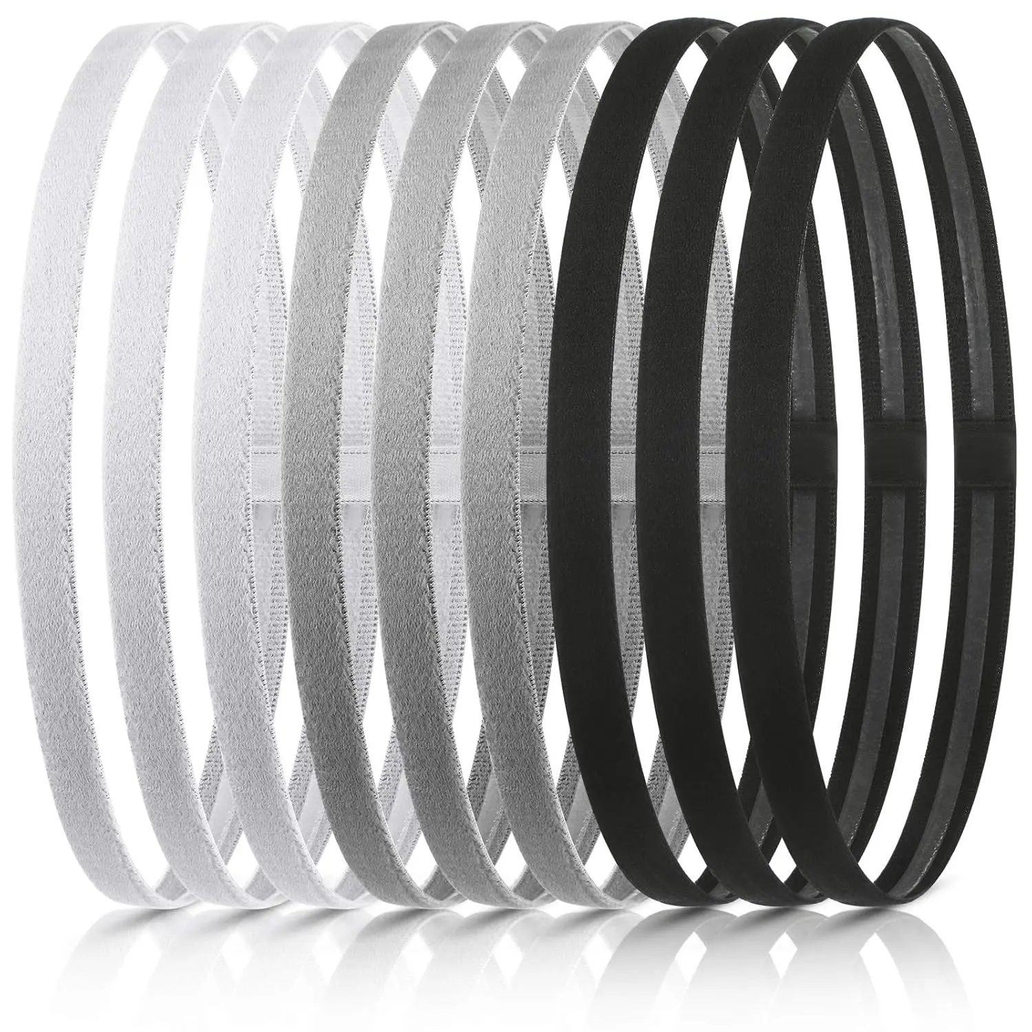 Women's & Men's 12-Pack Thin Stretchy Athletic Headbands - Elastic Non-Slip Silicone Grip, Solid Color (Black, White, Grey), Workout, Yoga, Sweatband Headbands for Adults, Workout Headbands, Yoga Headband