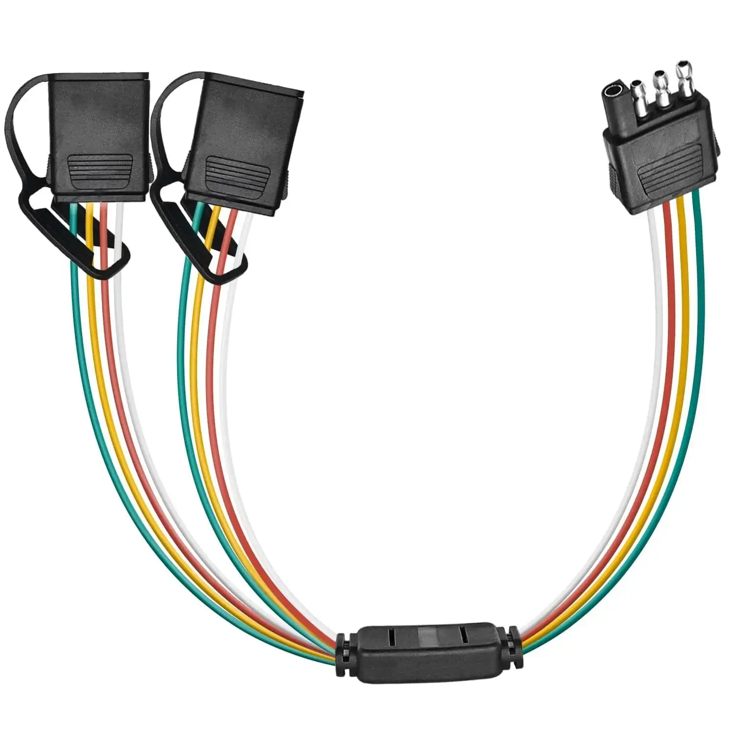 Nilight 4-Way Flat Trailer Y-Splitter Adapter Extension Harness with Pure Copper Core Wire Connectors, Plug-and-Play, Saltwater-Durable, Compatible with Rear Camera Systems