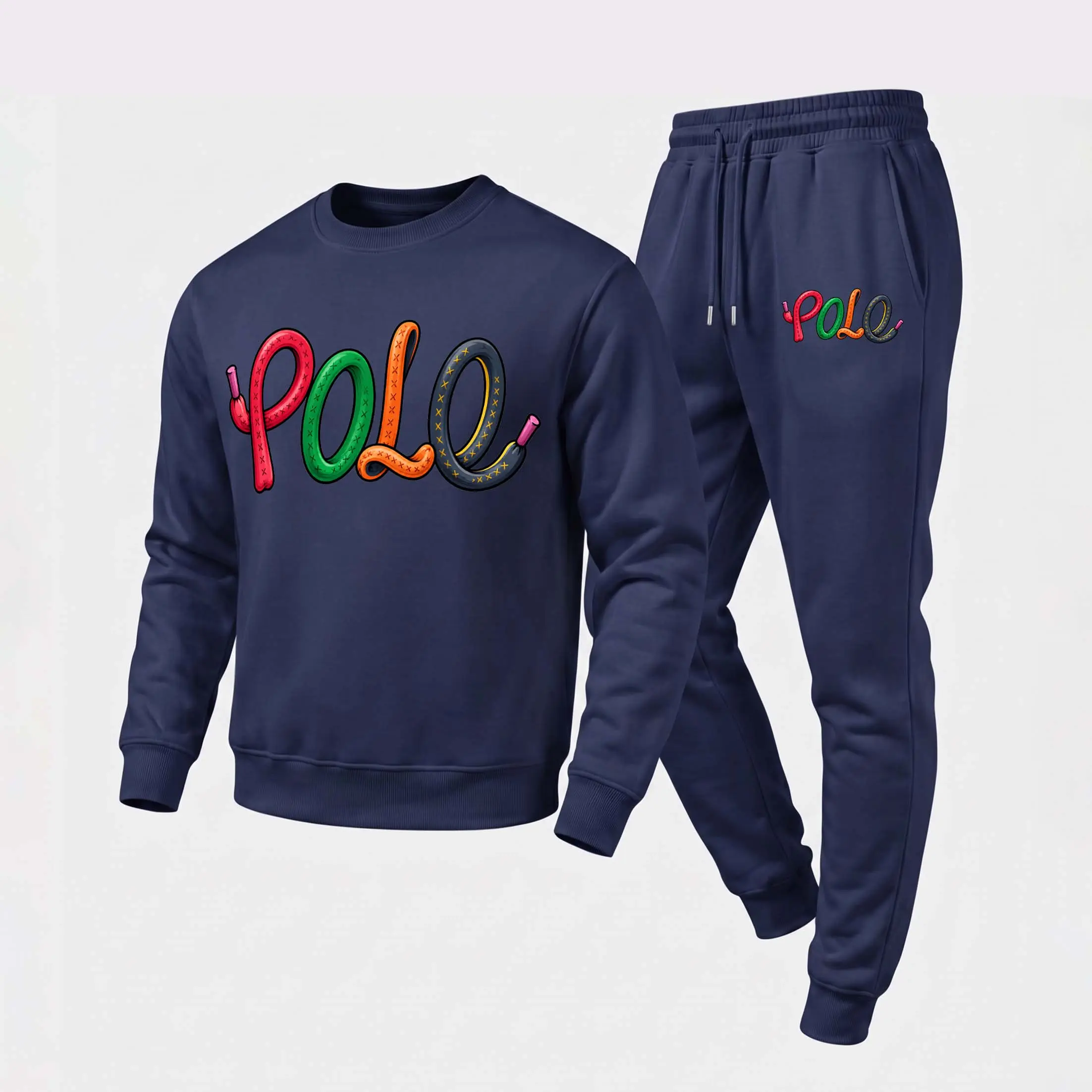Men's Graphic Crewneck Sweatshirt and Jogger Pants Set, Casual Long Sleeve Pullover with Drawstring Sweatpants, Fall Winter Tracksuit for Daily Wear, Travel, Lounge, Workout and Indoor Outdoor Activities