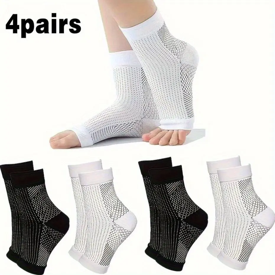 4 Pairs Compression Socks, Arch Support Sports Socks, Moisture-Wicking Anti-Chafing, Unisex All-Season Protective Ankle Protection