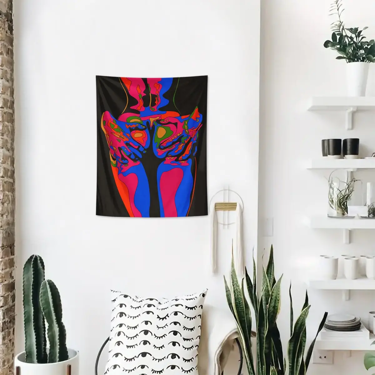 1pc Couple Psychedelic Wall Hanging Tapestry, Retro Abstract Art Portrait, Fashionable Living Room Decor, Home Decoration Artistic Portrait