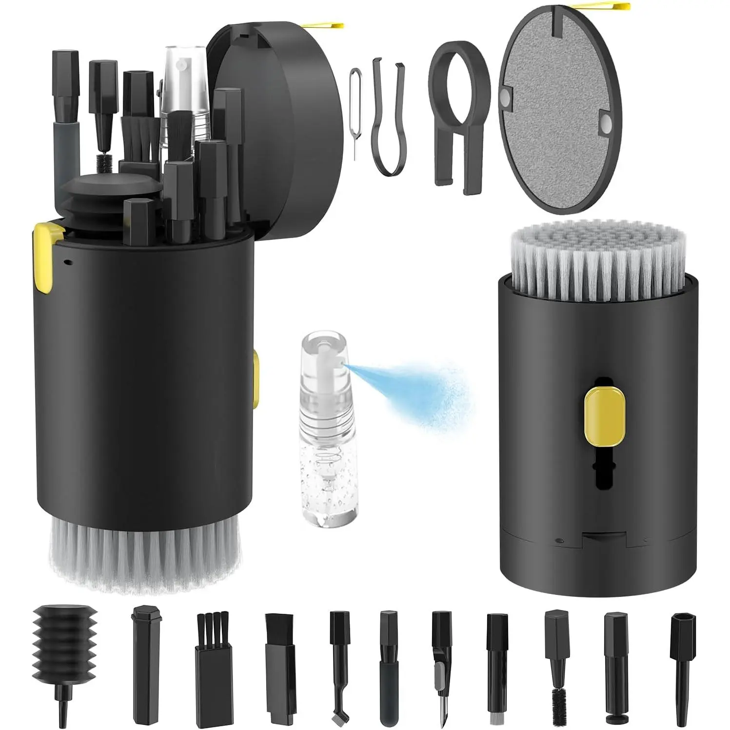 Keyboard Cleaner Kit, Electronics Cleaning Kit with Retractable Big Brush, Portable, 20 in 1 Multi-Tool Kit for Phones, Tablet, , PC ,TV Camera Lens with 2.5ml Mist  (Black)