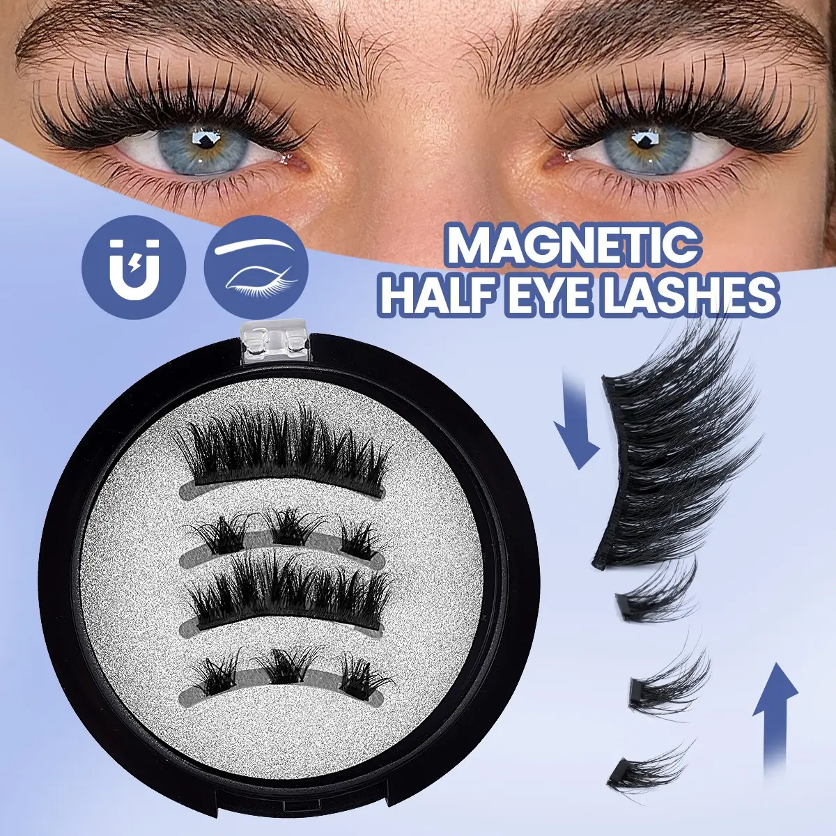 MAANGE 1 Pair Magnetic Half Eye False Eyelashes, Glue-Free Wispy Cat Eye Magnet Lashes Set, Soft Lightweight Reusable Eyelashes, No Skin Irritation, Simple to Wear for Makeup Beginners, Create Stunning Fox Eye Look for Daily, Party & Dating Eye Makeup