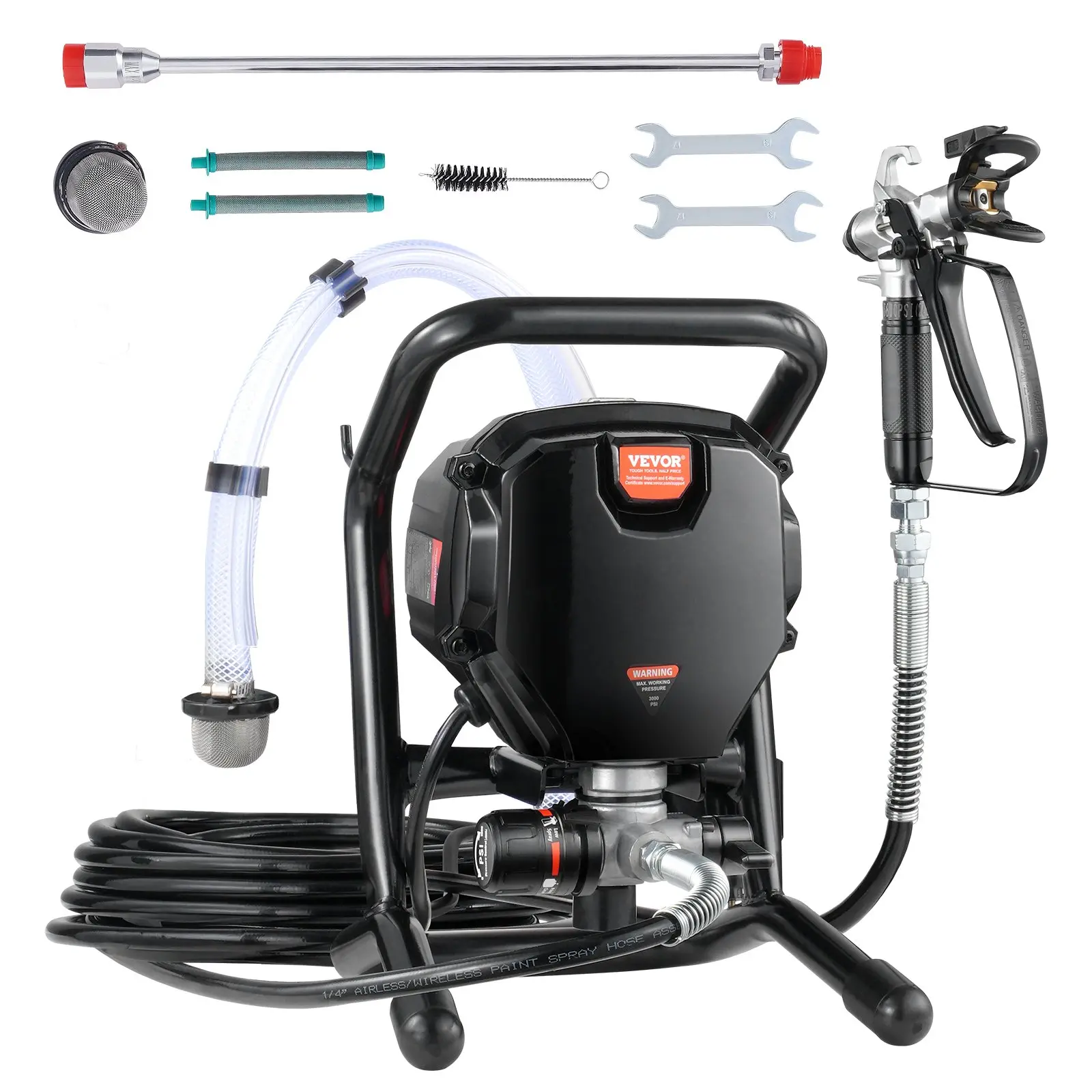 VEVOR High Pressure Stand Airless Paint Sprayer, 3000PSI 750W Efficient Eco-Friendly Electric Sprayer with Chrome Frame, Handheld Design for Interior/Exterior Furniture Painting, Fine Even Finish