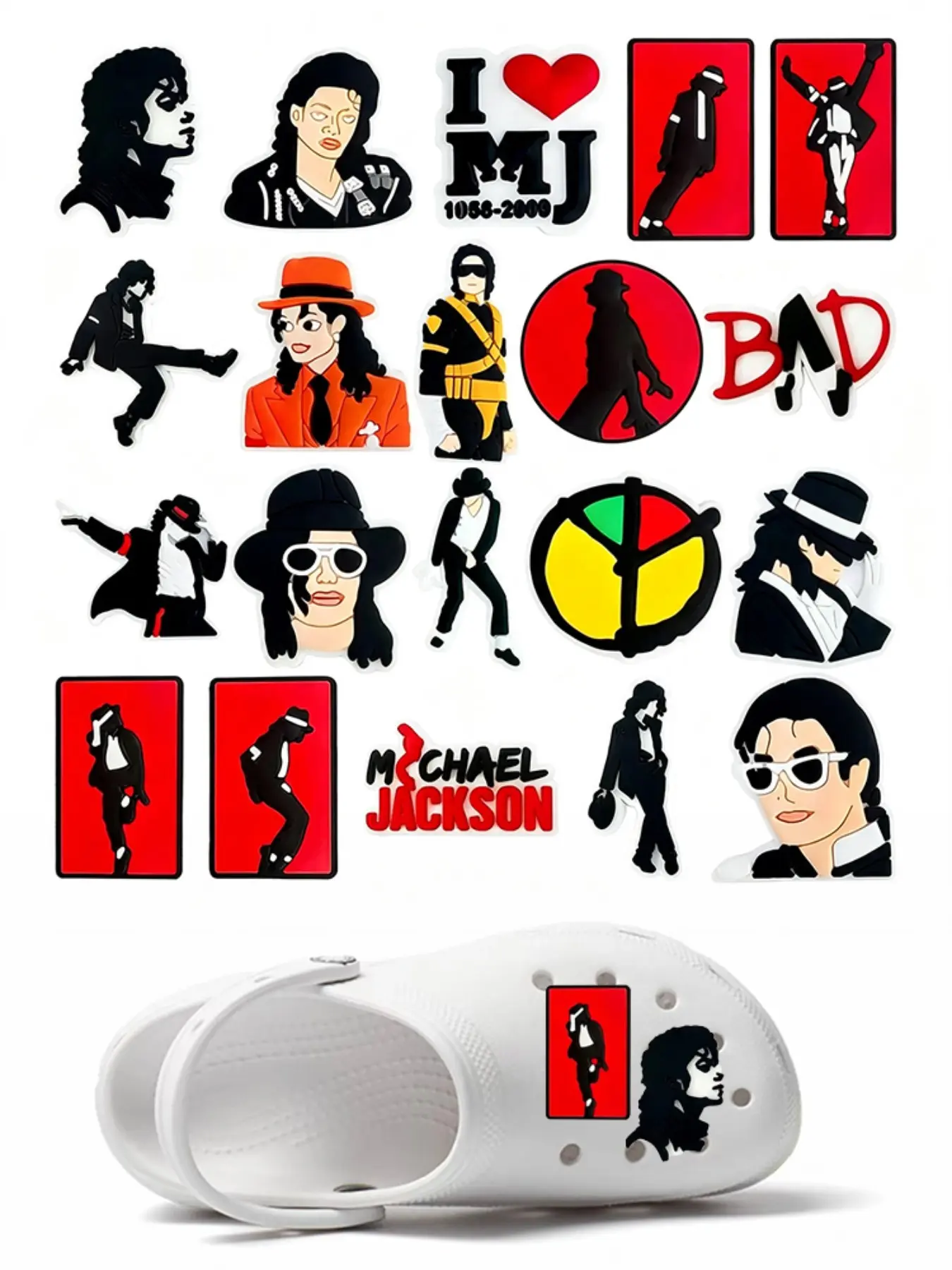 20pcs Mike Jackson Dancing King Shoe Charms For Bubble Slides Clogs Sandals,PVC Shoe Decorations Accessories Buckle For Christmas Birthday Gifts