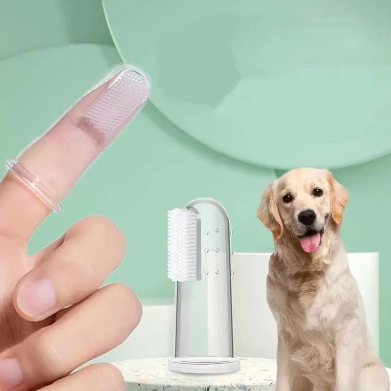 Pet Finger Toothbrush with Soft Silicone Bristles, Transparent Cylinder Design, Removes Dental Plaque and Tartar, Protects Gum Health