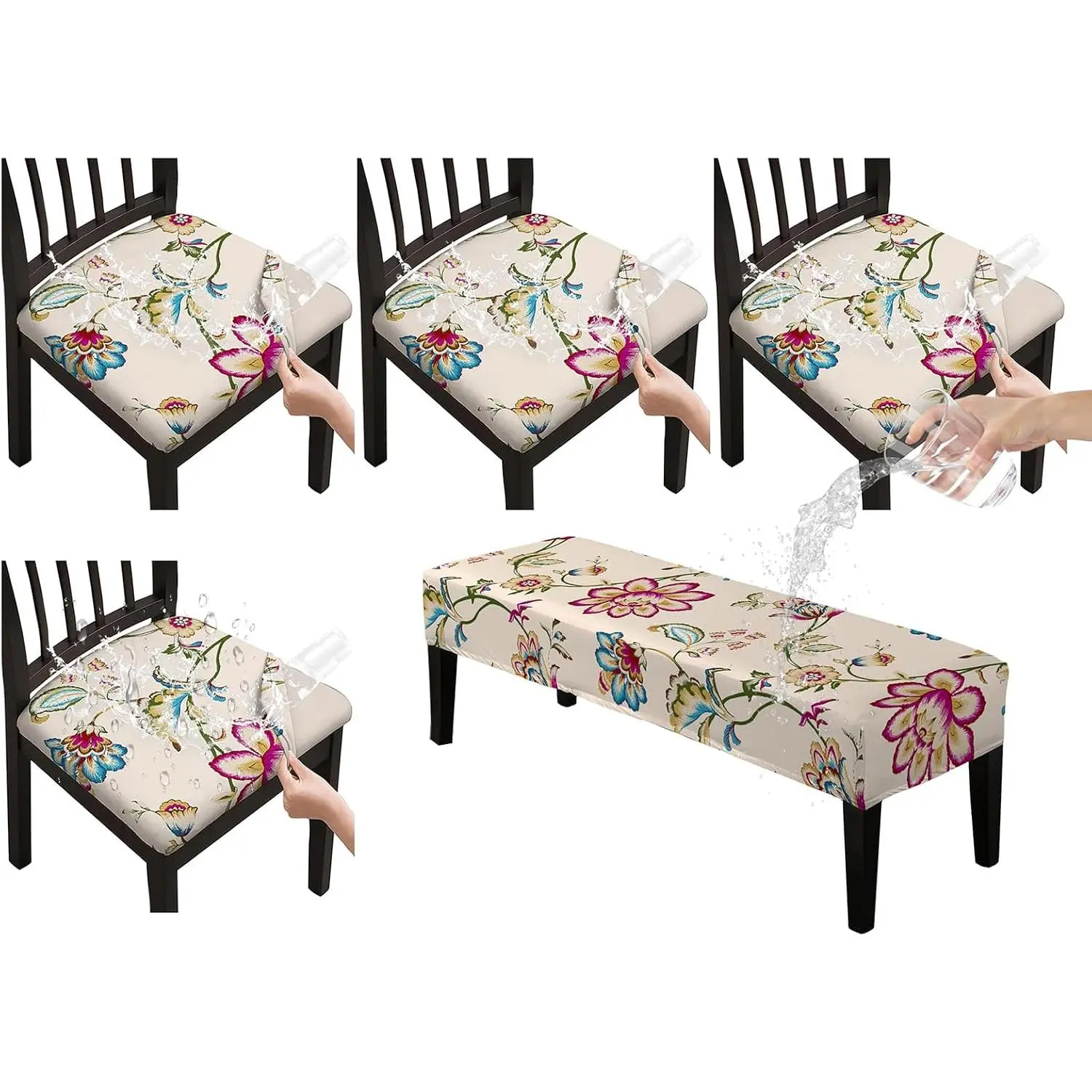 NILUOH Seat Covers for Dining Room Chairs Set of 4 with Bench Cove