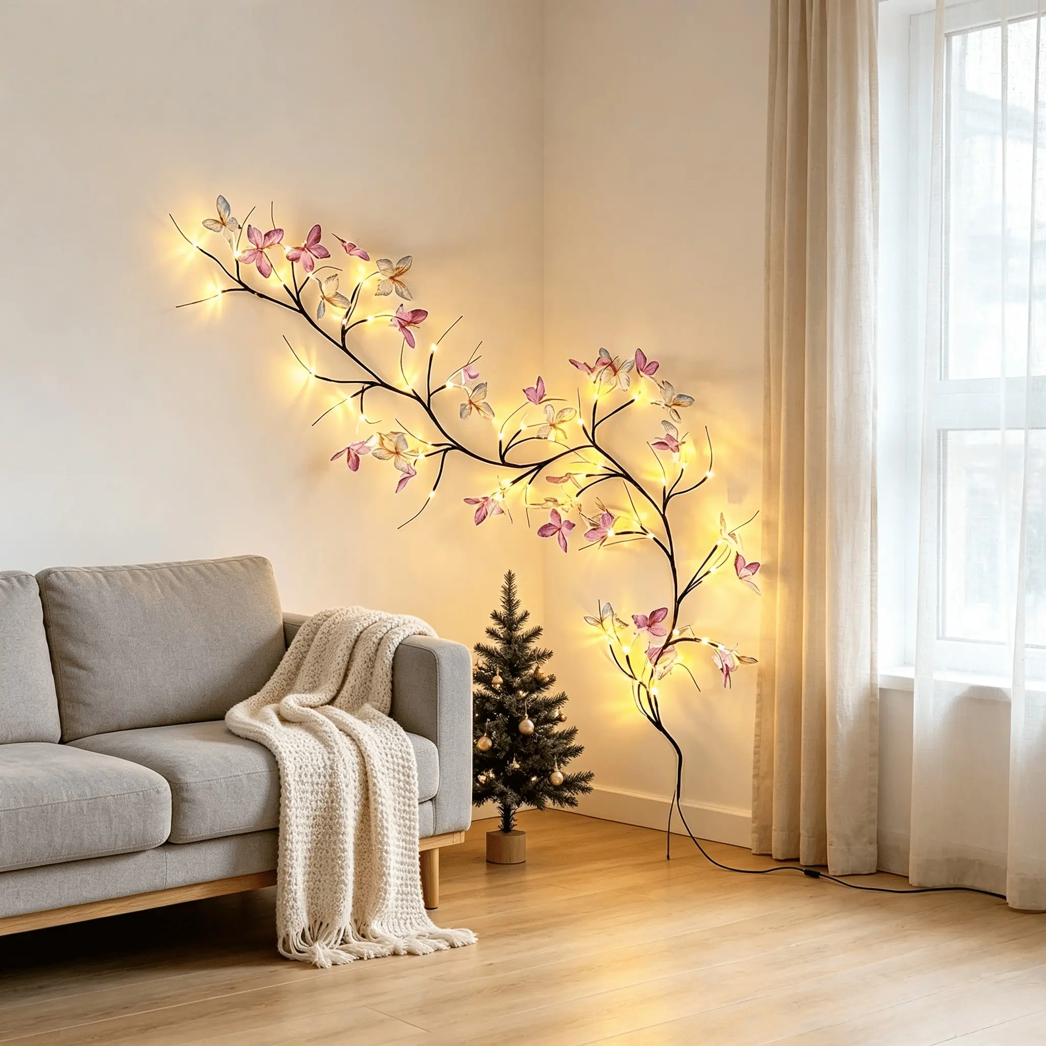 Butterfly Branch LED Light, USB Powered, 8 Modes, 129.84cm Fairy String Lights, 30 Leds, Indoor Outdoor Decor, Christmas Wedding Bar Cafe