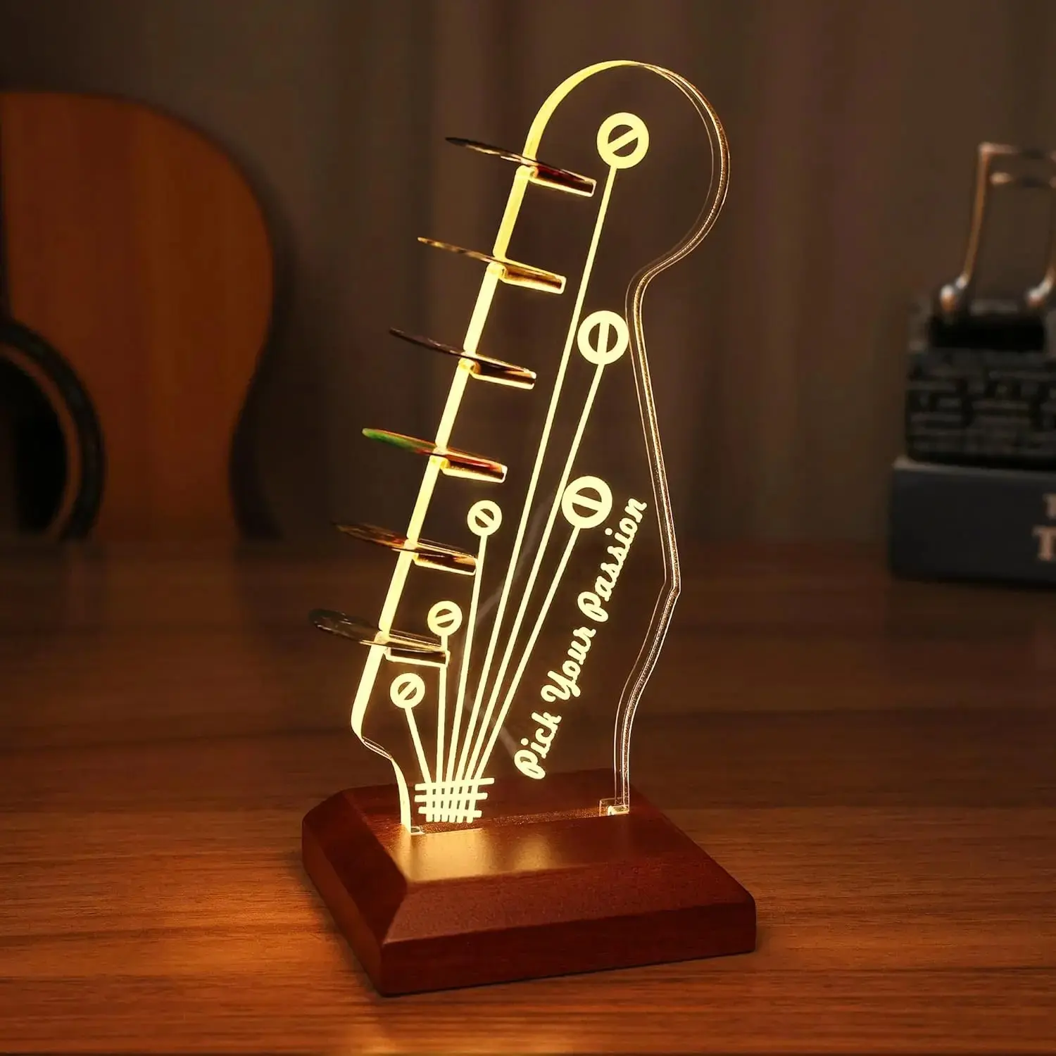 Light Up Guitar Pick Holder, Desktop Pick Holder with Picks Display, Guitar Accessories Guitar Gifts for Guitar Players Enthusiasts