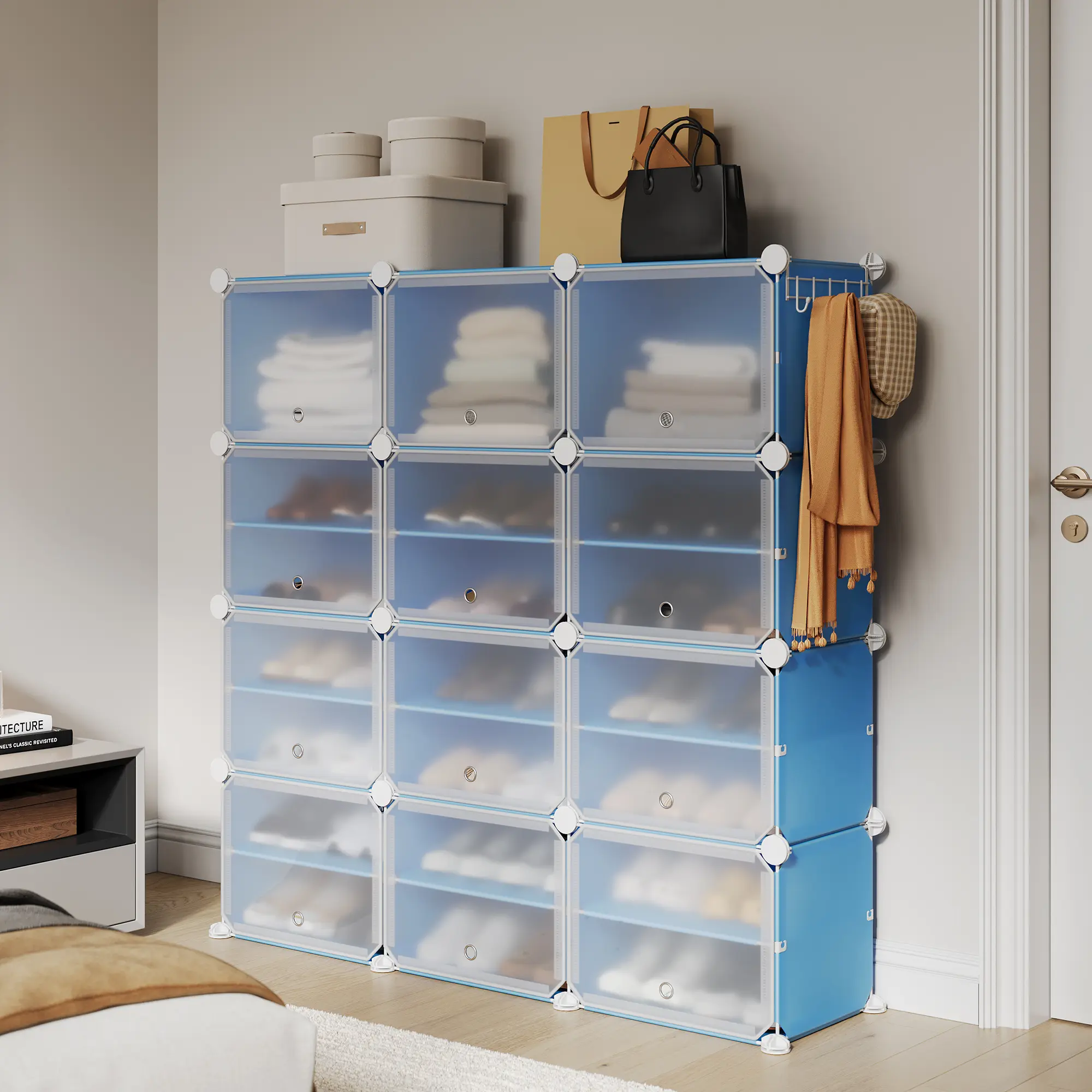 Shoe Rack, 8 Tier Shoe Storage Cabinet,Modular Shoe Wardrobe with Dust-proof Transparent Doors,Shoe and Boot Organizer for Entrance, Garage, Space Saving Shelf Storage