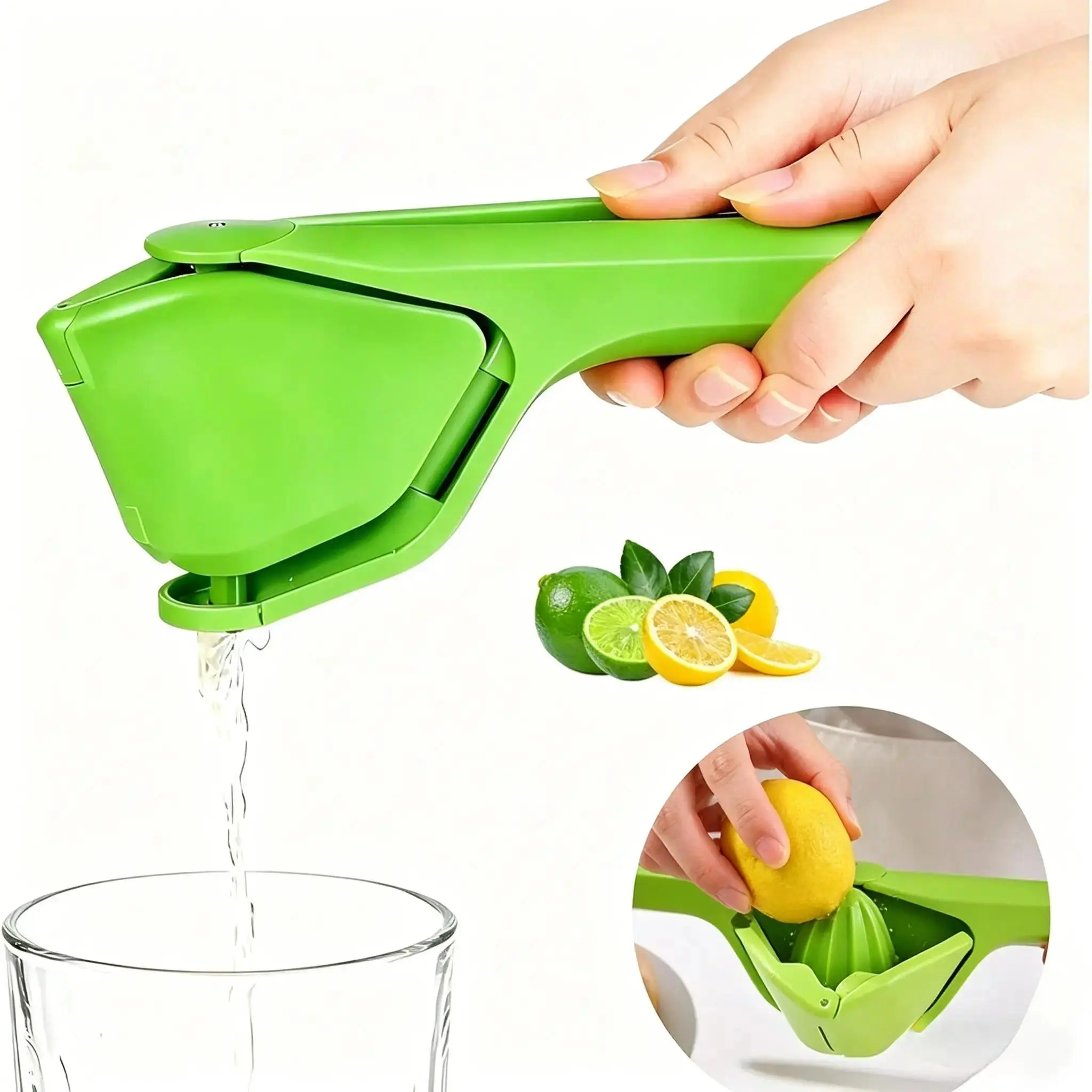Manual Lemon Squeezer - Foldable, Compact Form, Travel-Friendly Citrus Juicer Tool with Extra-Wide Chamber, Full Size Fit for Lemon & Lime (Luggage & Bags Bag Accessory Charm), Zero Mess