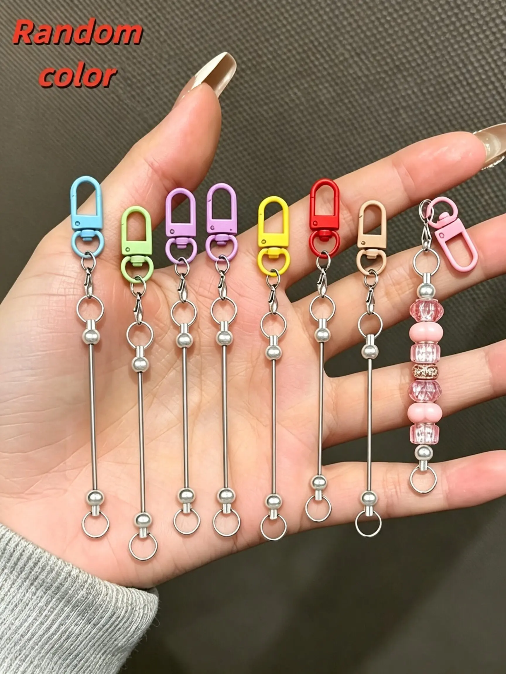 8Pcs Blank Beadable Keychain Bulk for Men & Women, Blank Key Ring Key Chain DIY Craft Accessories for Handmade Gifts, Random Color