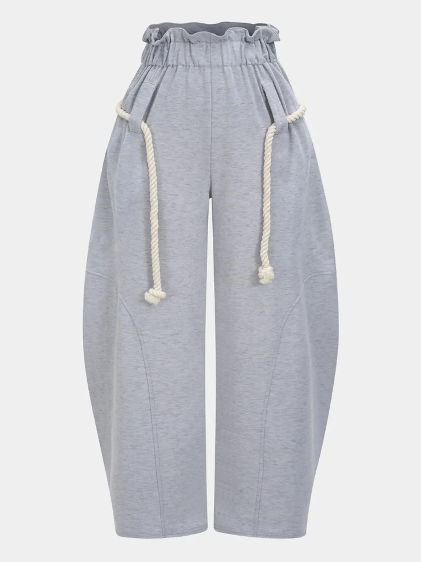 Women's Four-Season Hemp Rope Waist Belted Knife Tube Pants, Flower Bud Waist Design Wide Leg Long Pants, Loose Fit Casual Lantern Pants for Various Occasions