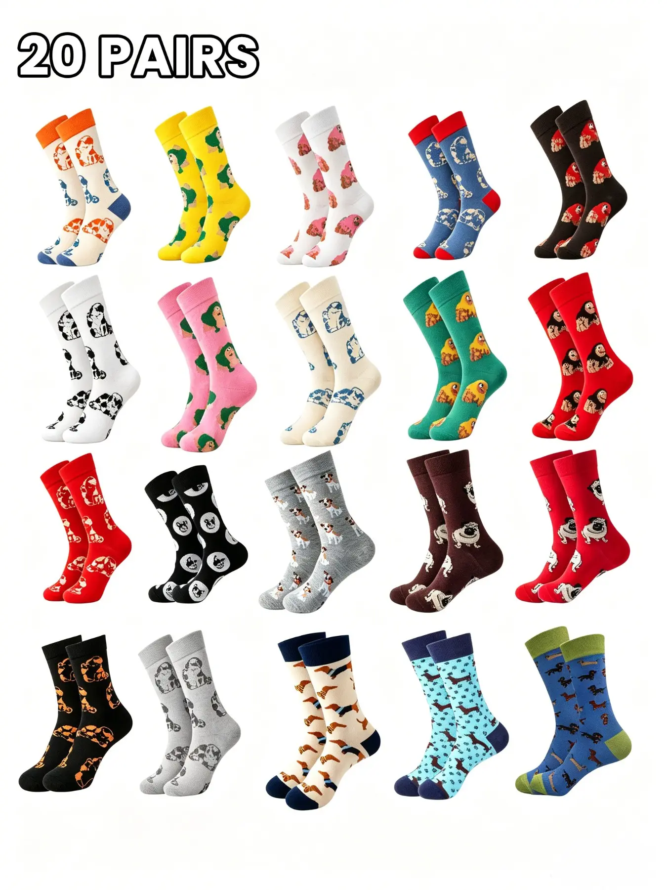 Cute Cartoon Doggy Ankle Socks Set, Unisex Soft Breathable Crew Socks, Colorful Patterns, Perfect for Daily Wear & Home Use