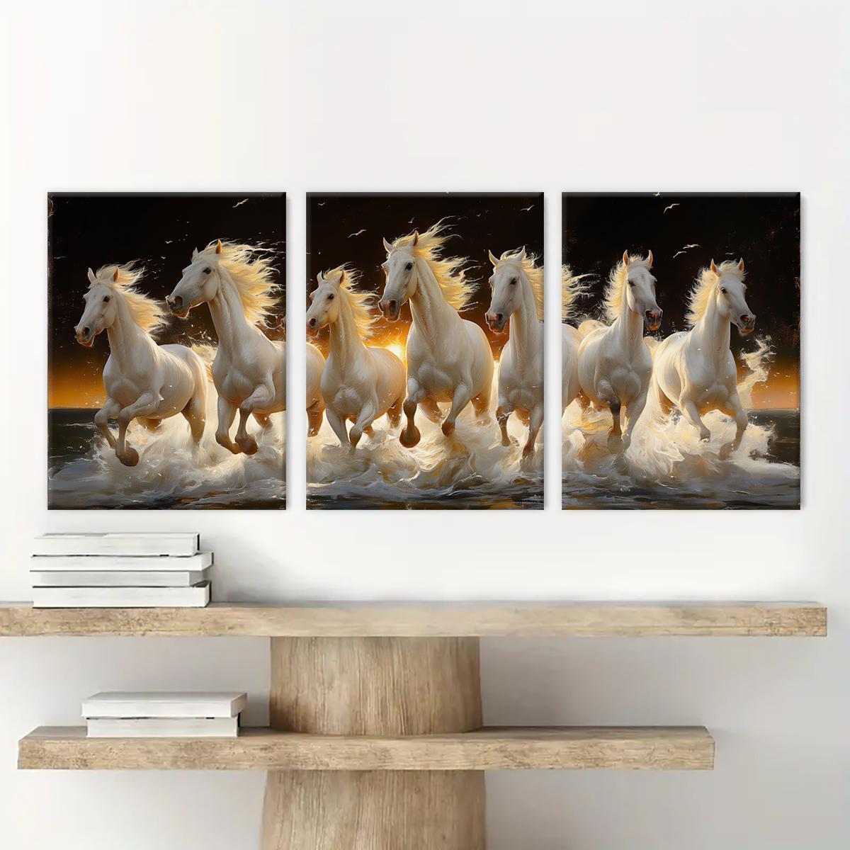 Wooden Framed Horse Canvas Pattern Painting, 3 Counts/set Modern Art Design Animal Pattern Wall Art, Wall Decor for Home Living Room Bedroom Office