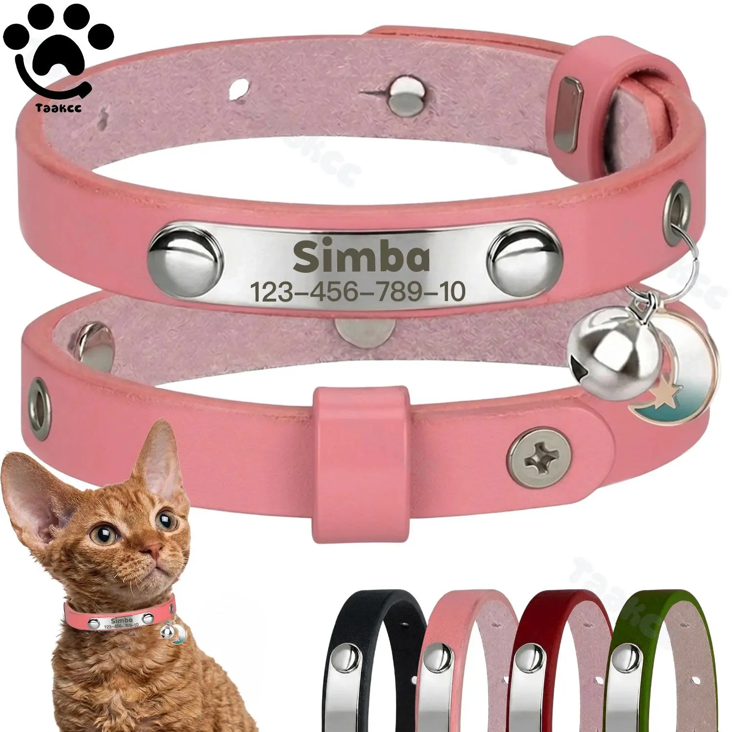Personalized Cat Collar Adjustable Leather Pet Cats Collars Necklace Custom Puppy Kitten Name Collars Anti-lost Cat Accessories
