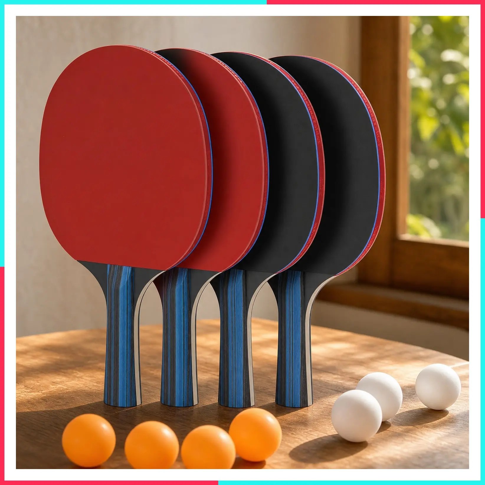 Ping Pong Paddles Set of 4/2, 7-Ply Table Tennis Rackets and Balls