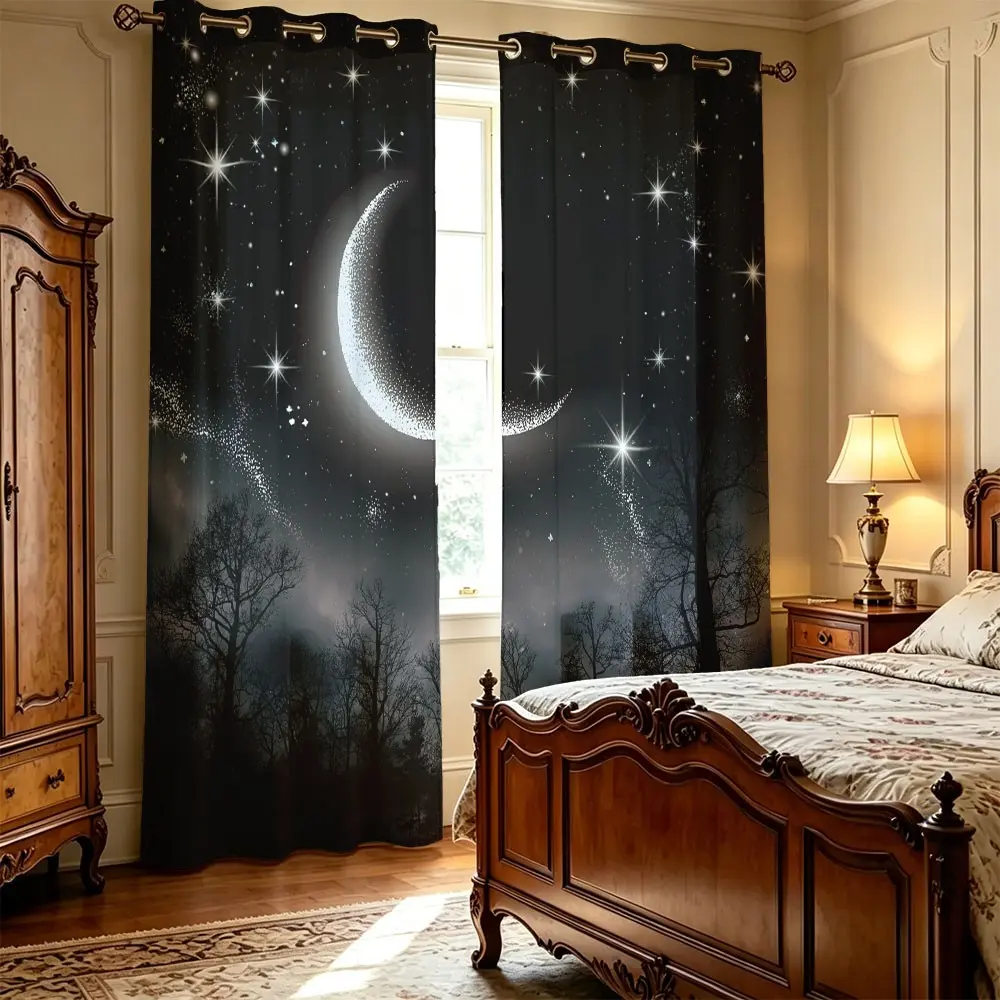 Blackout Curtains (2 Panels 60% Light Blocking Galactic Starry Sky and Dark Forest Sunshade Drapes ) ,Thermal Insulated Noise Reducing Privacy Window Curtains for Living Room Bedroom Decor Home Decoration Curtain with Grommets