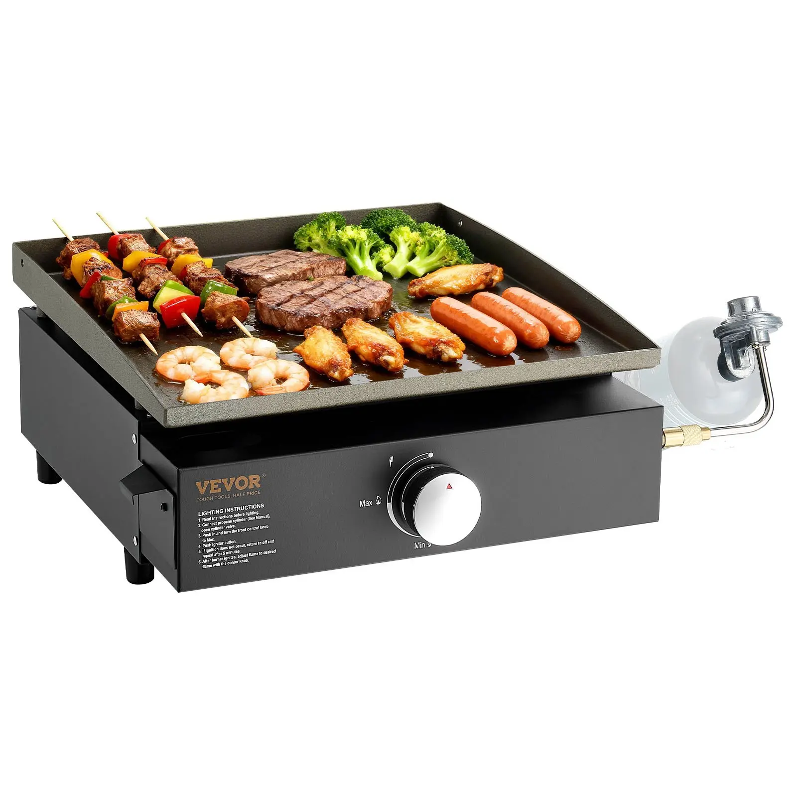 【DealsForYouDays】VEVOR Commercial Griddle, 16.9" Heavy Duty Manual Flat Top Griddle, Countertop Gas Grill with Non-Stick Cooking Plate, Steel Natural Gas Griddle, 2-Burners Restaurant Portable Grill - 22, 000 BTU