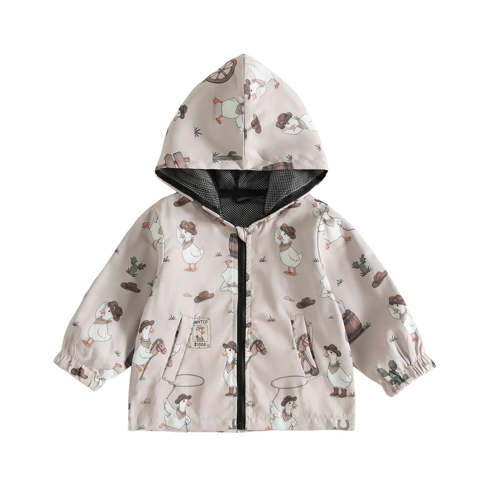 FOCUSNORM Toddler Baby Boys Hooded Jacket Cowboy Duck Print Zip Up Lightweight Outerwear Baby Coat 6M‑4T