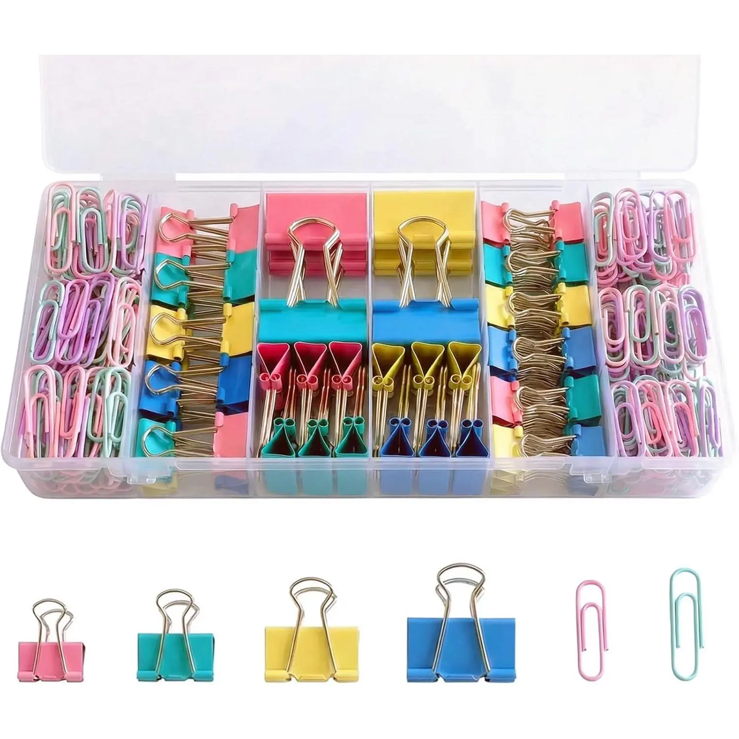 276 count Paper Clips and Binder Clips  Sizes,Black Binder Paper Clips Office Clips Office Supplies, Large Medium Small Paper Clamps PaperClips for  School Business in a Container (Black)