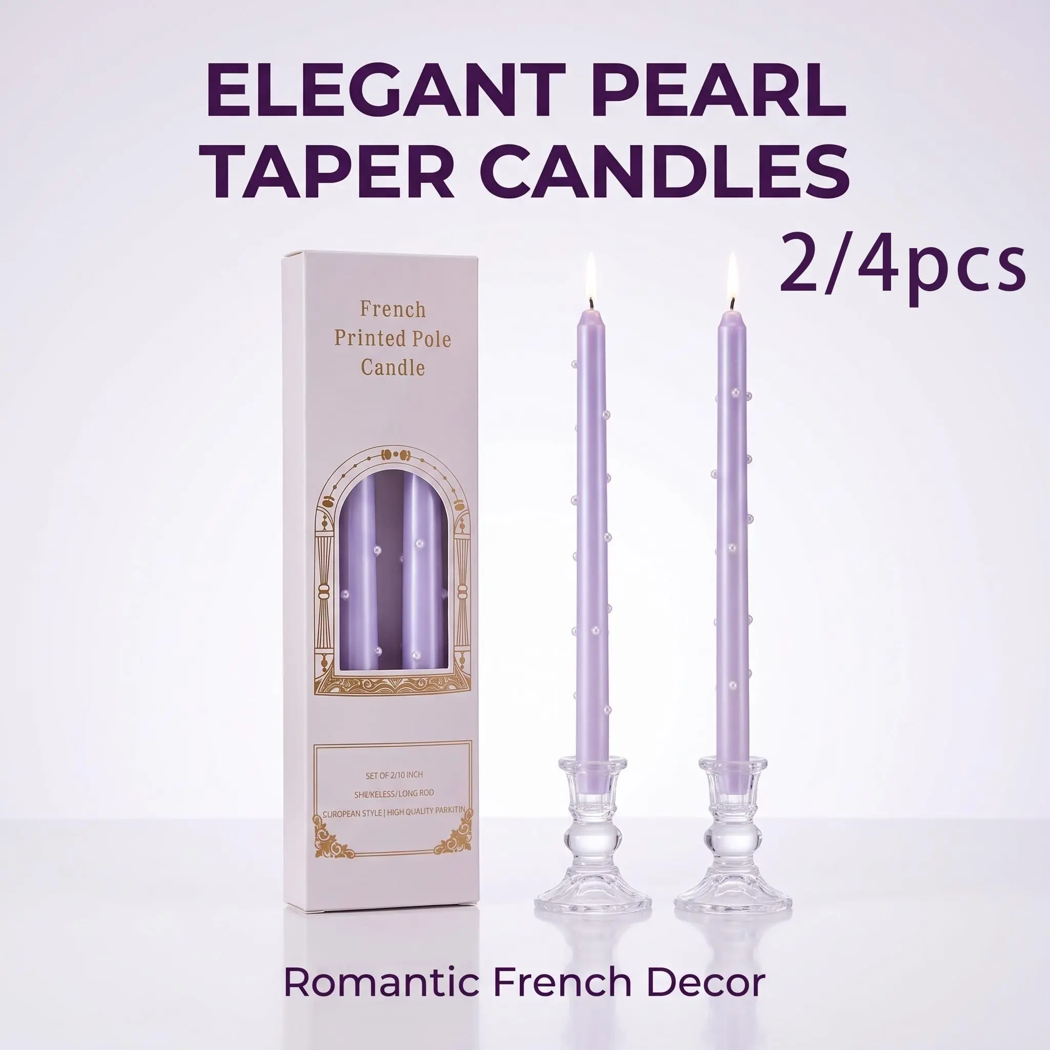 4-Pack/8-Pack 10-Inch Pearl Long Stick Smokeless Soy Candles, Wedding Table Decor, Romantic Dinner Atmosphere, Gift Idea