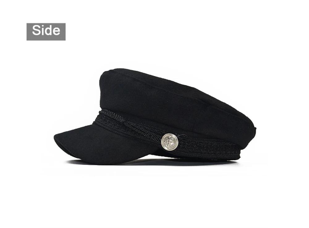 Fashion Women Men  Spring Autumn Sailor Black Ladies Beret Top Captain Cap Travel  Octagonal Hat